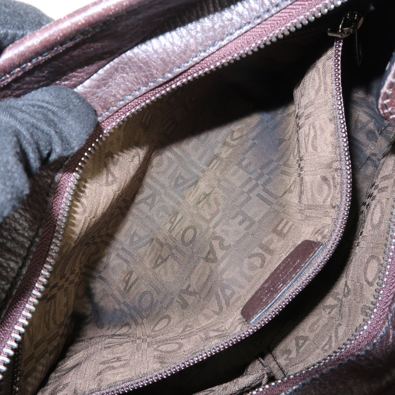 Ferragamo Gancini Leather Shoulder Bag Dark Brown Silver