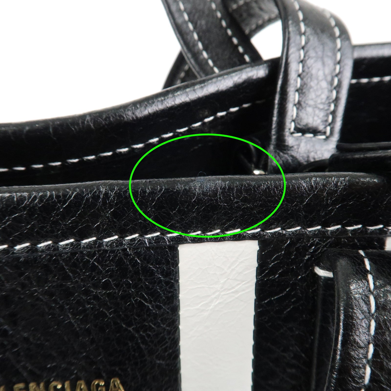 BALENCIAGA Leather Barbes 2way Tote Bag Black White 671409 Used