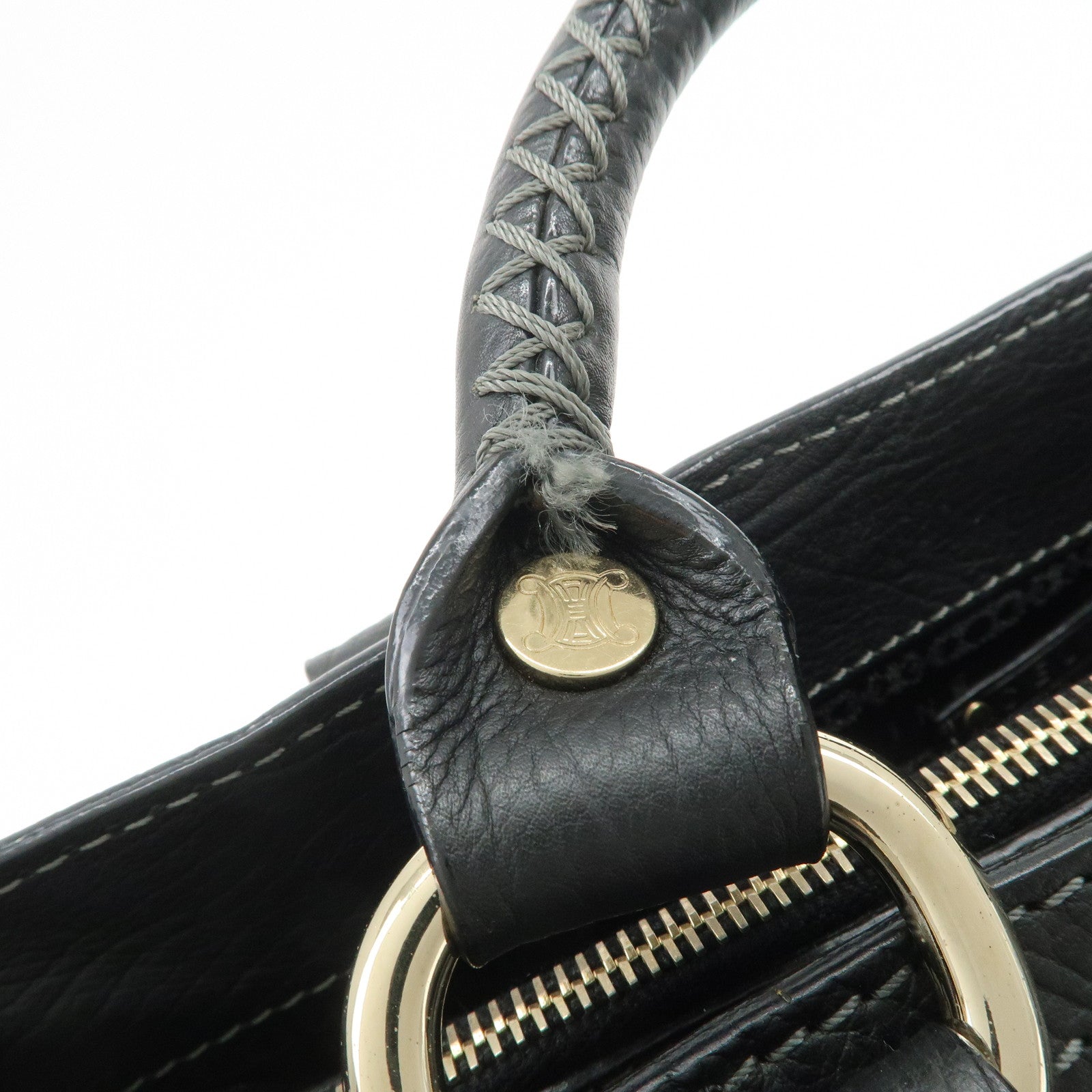 CELINE Logo Leather Boogie Bag Hand Bag Tote Bag Black