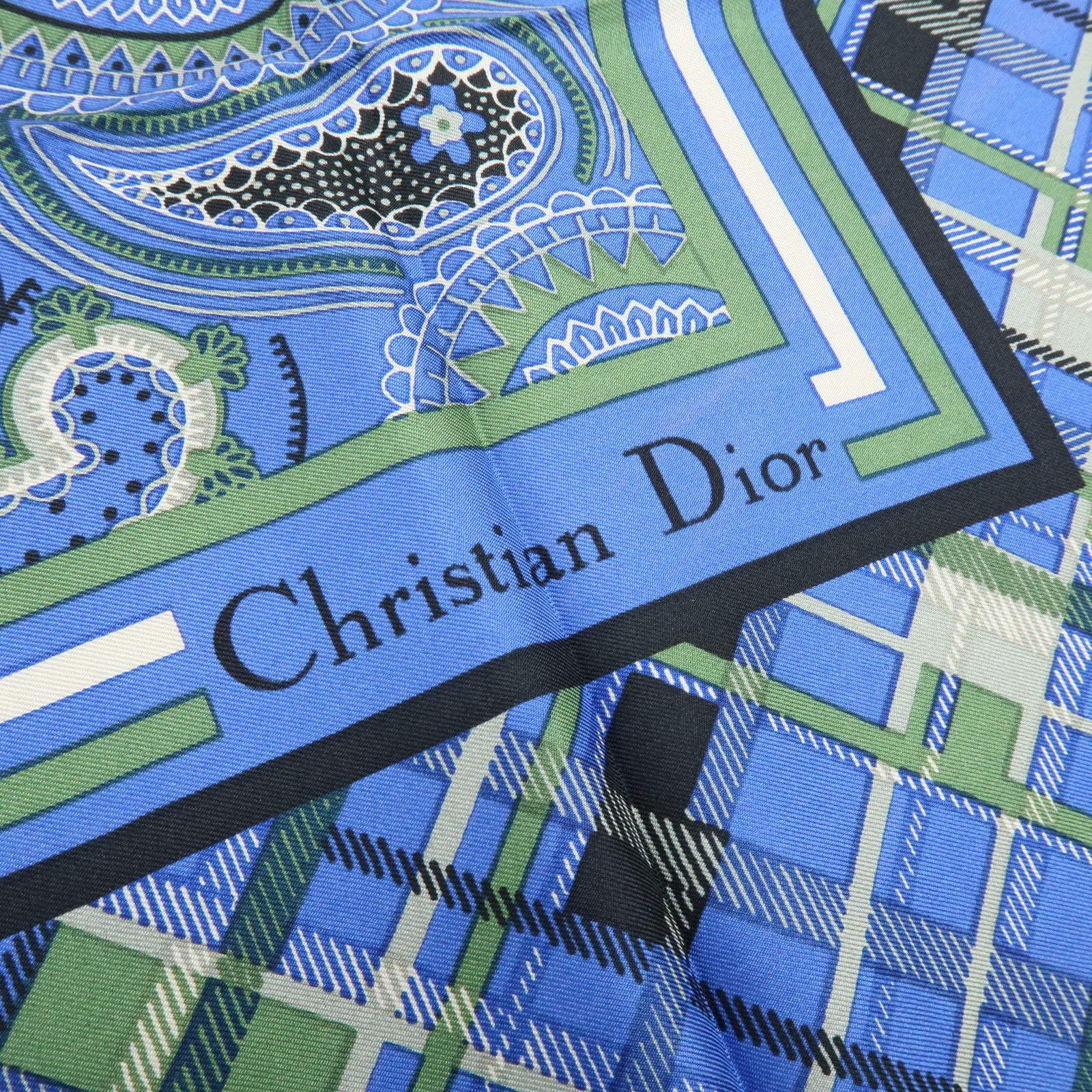 Christian Dior Silk 100% Scarf Paisley Blue Green
