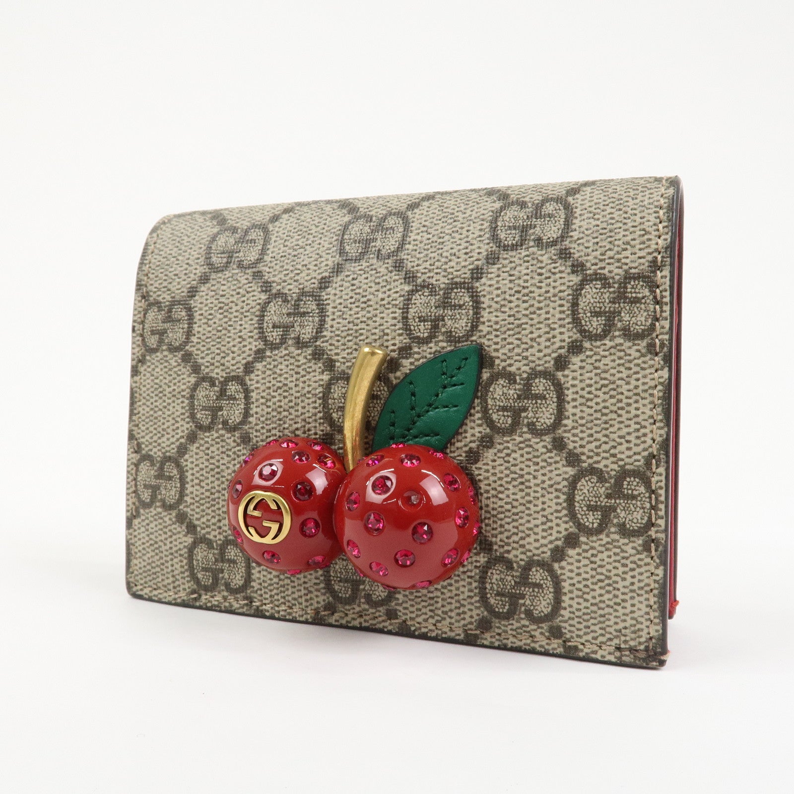 GUCCI Interlocking G GG Supreme Cherry Compact Wallet Beige 476050