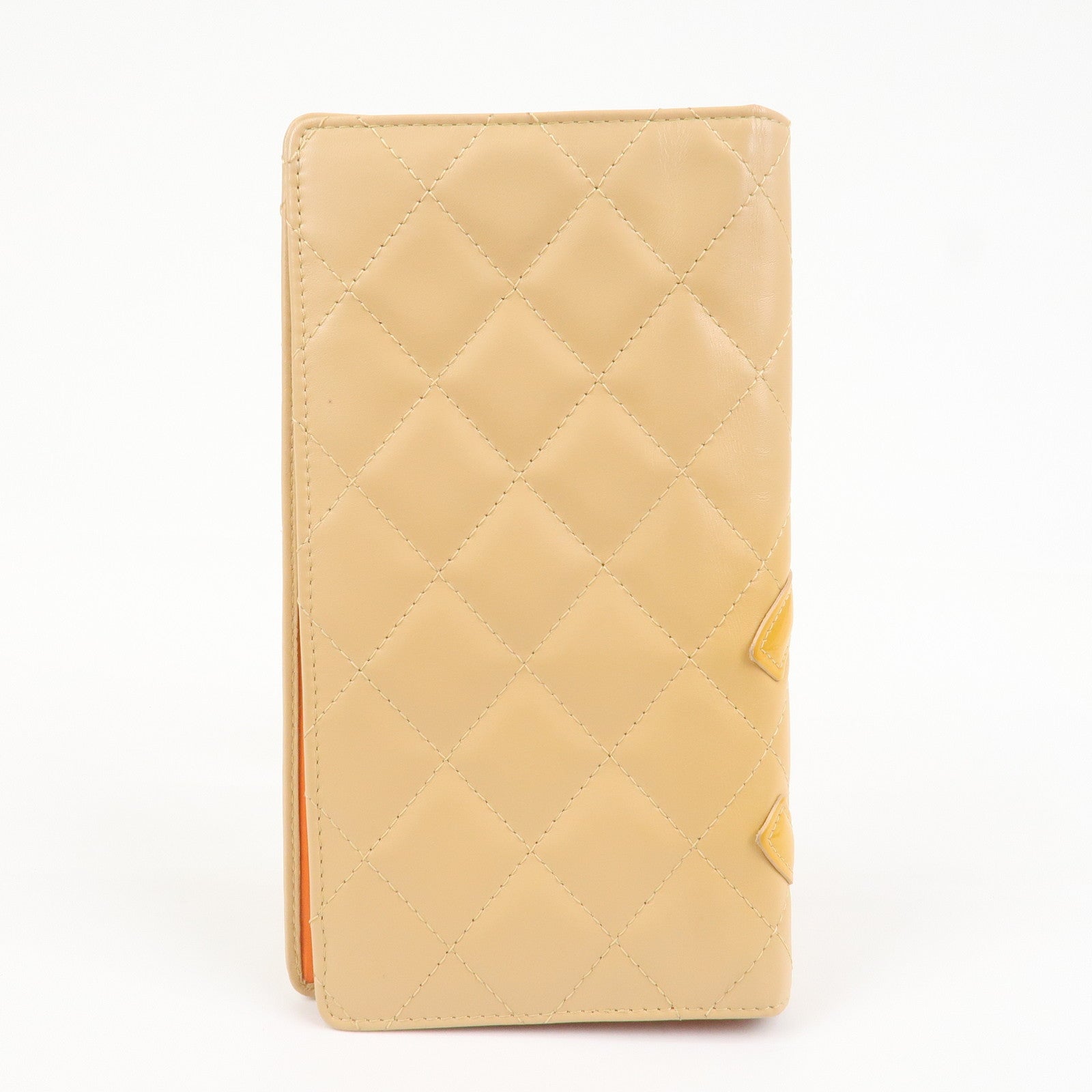 CHANEL Cambon Lamb Skin Leather Bi-fold Wallet Beige A26717