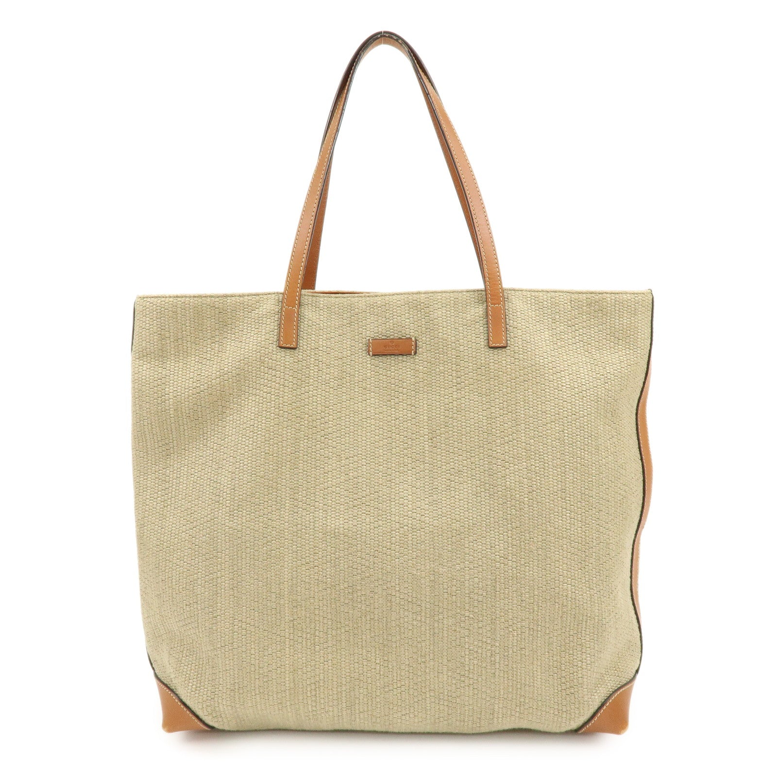 GUCCI Straw Leather Tote Bag Shoulder Bag Beige Brown 309551