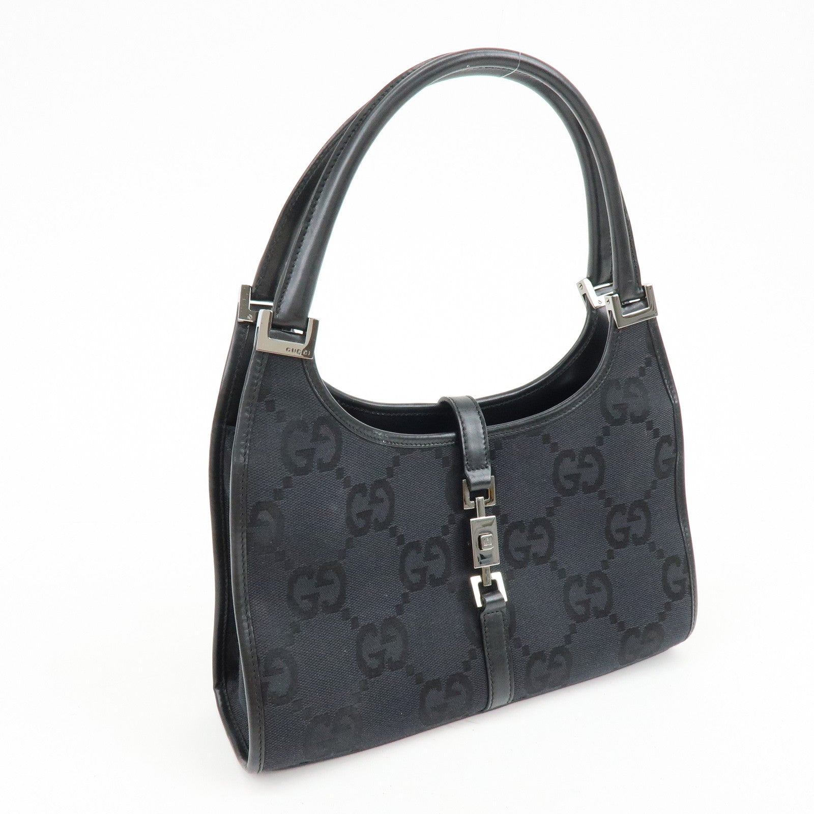 GUCCI Jackie GG Canvas Leather Shoulder Bag Hand Bag Black 002.1068