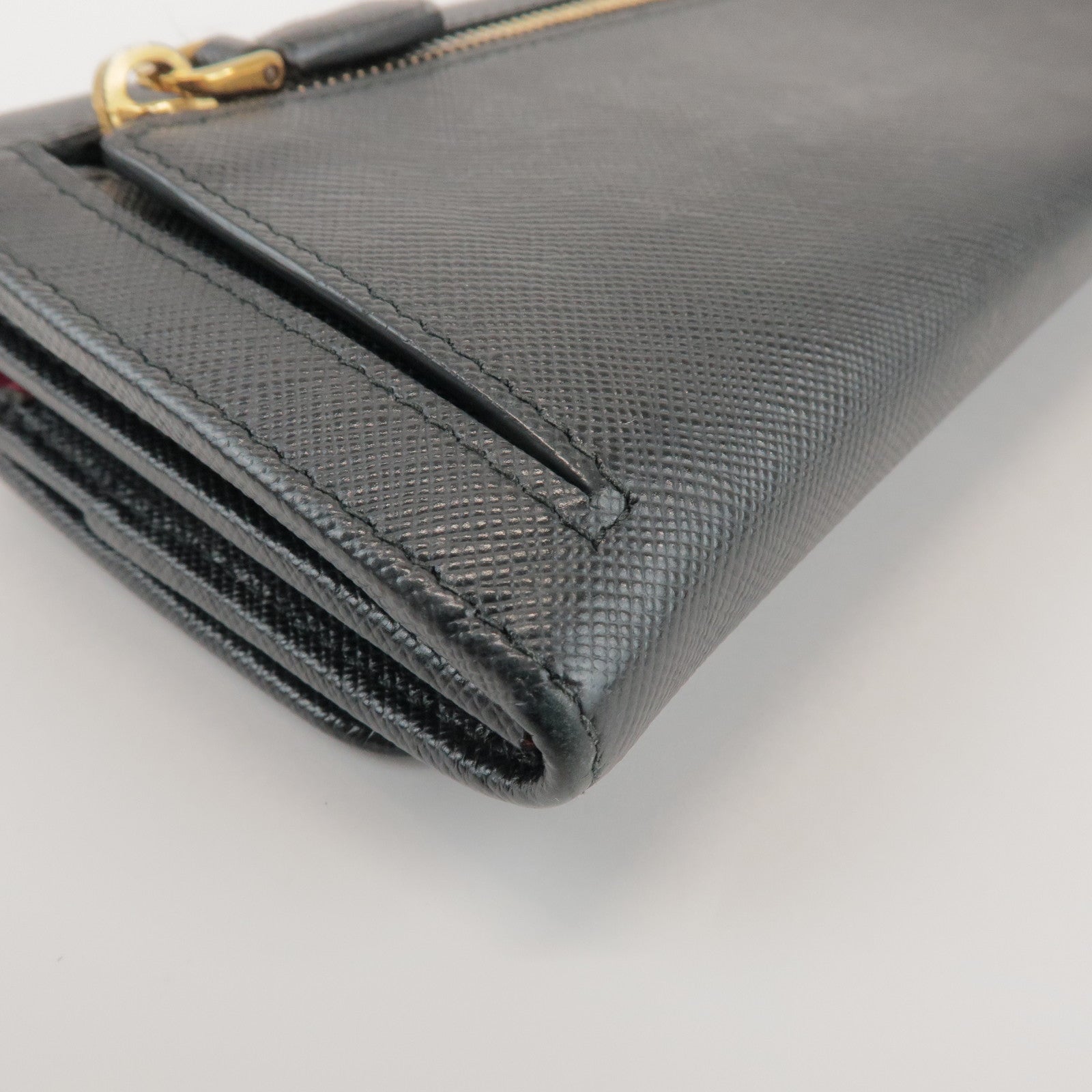 PRADA Logo Saffiano Leather Flap Bi-Fold Long Wallet Black
