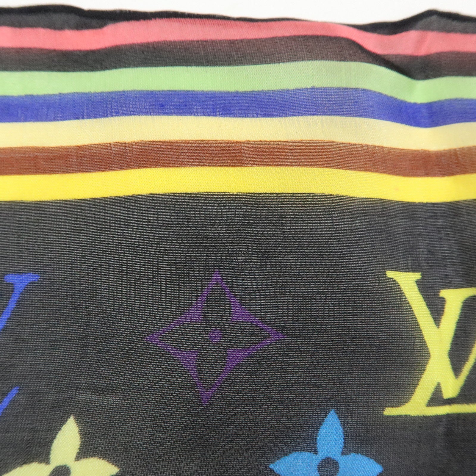 Louis Vuitton Monogram Silk 100% Scarf Multicolor Noir Black