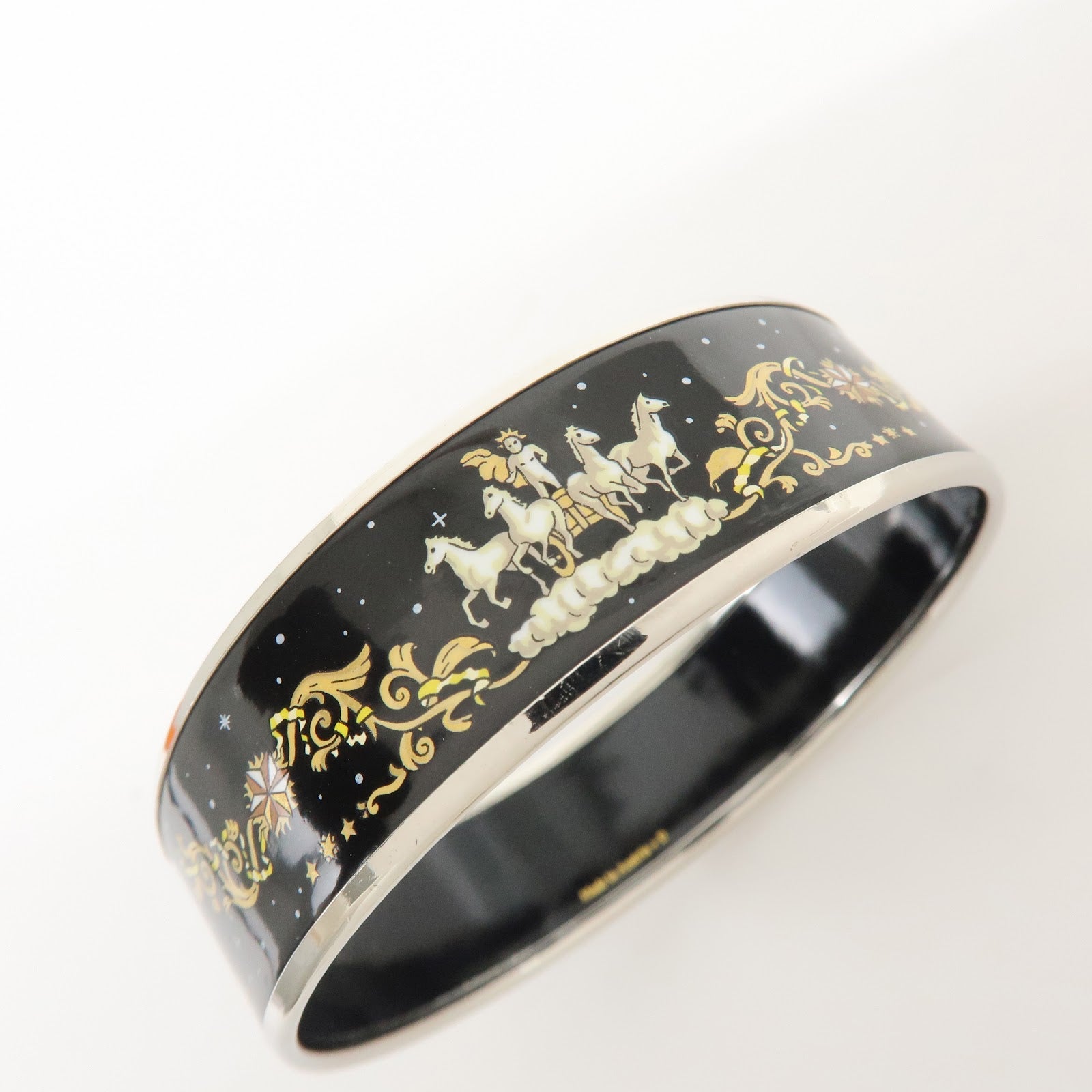 HERMES Email GM Plated Bangle Bracelet Horse Bangle Black Silver
