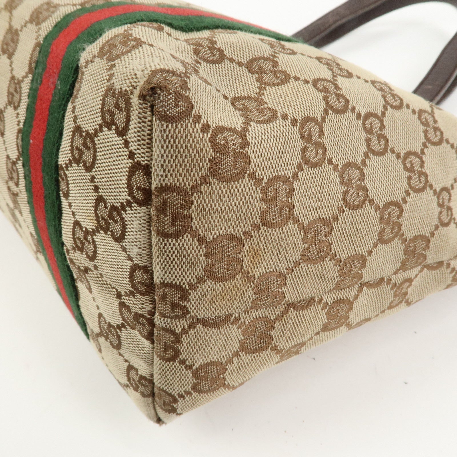 GUCCI Sherry GG Canvas Leather Tote Bag Hand Bag Brown 137396