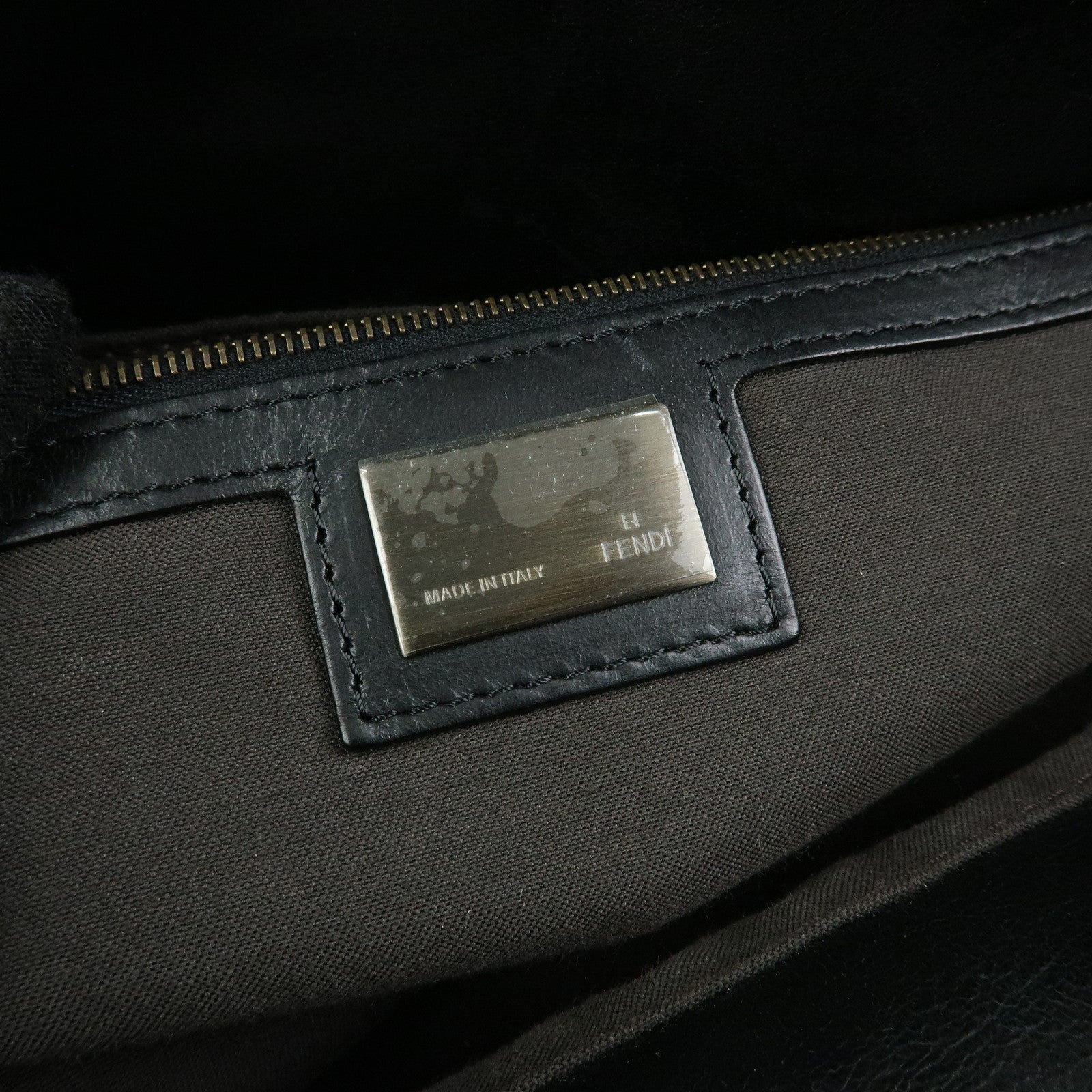 FENDI Zucca Suede Leather Gathered Shoulder Bag Black 8BH186