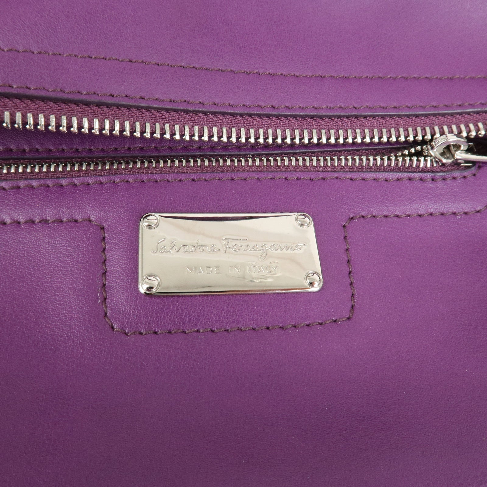 Ferragamo Leather 2Way Bag Hand Bag Shoulder Bag Tote Bag Purple