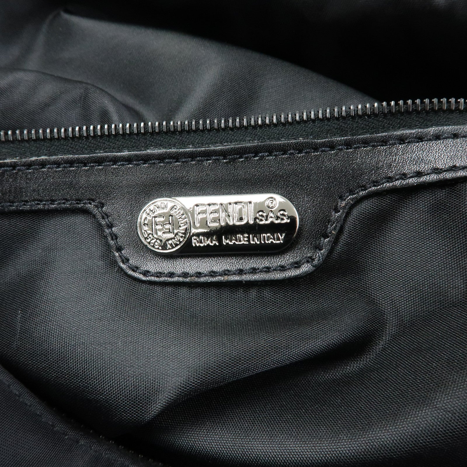 FENDI Logo Nylon Leather Shoulder Bag Hand Bag Black