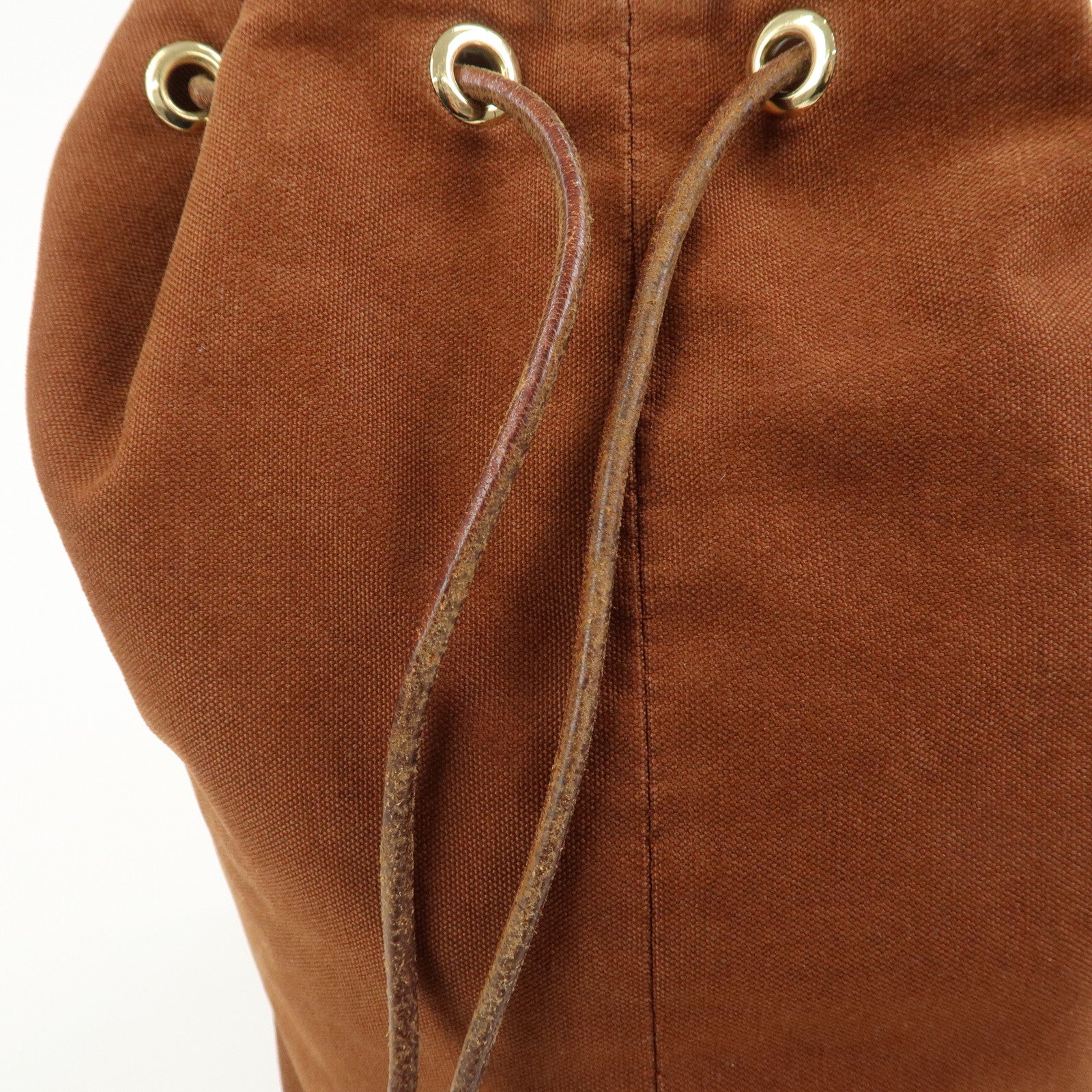 HERMES Canvas Leather Porochon Mimil PM Drawstring Backpack Brown