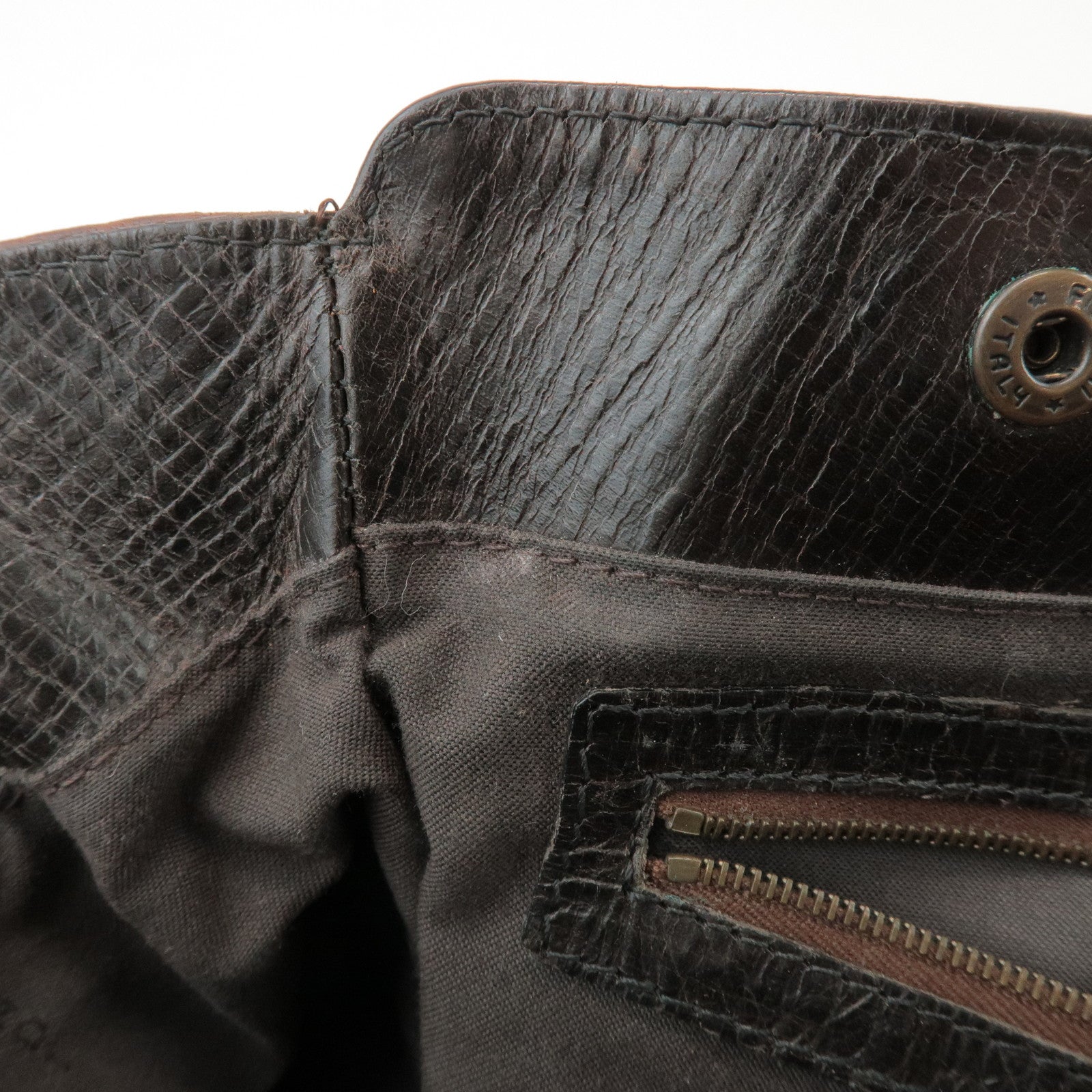 FENDI Etnico Leather Tote Bag Hand Bag Dark Brown 8BN162