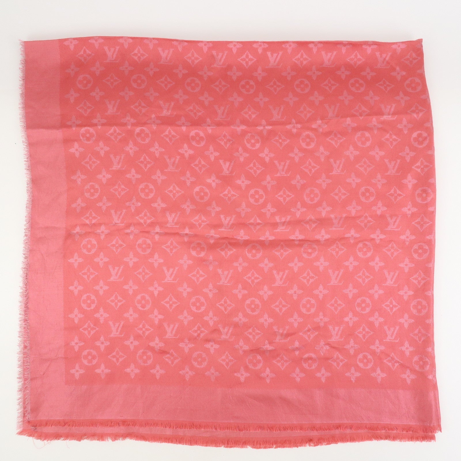 Louis Vuitton Monogram Silk Wook Shawl Scarf Pink