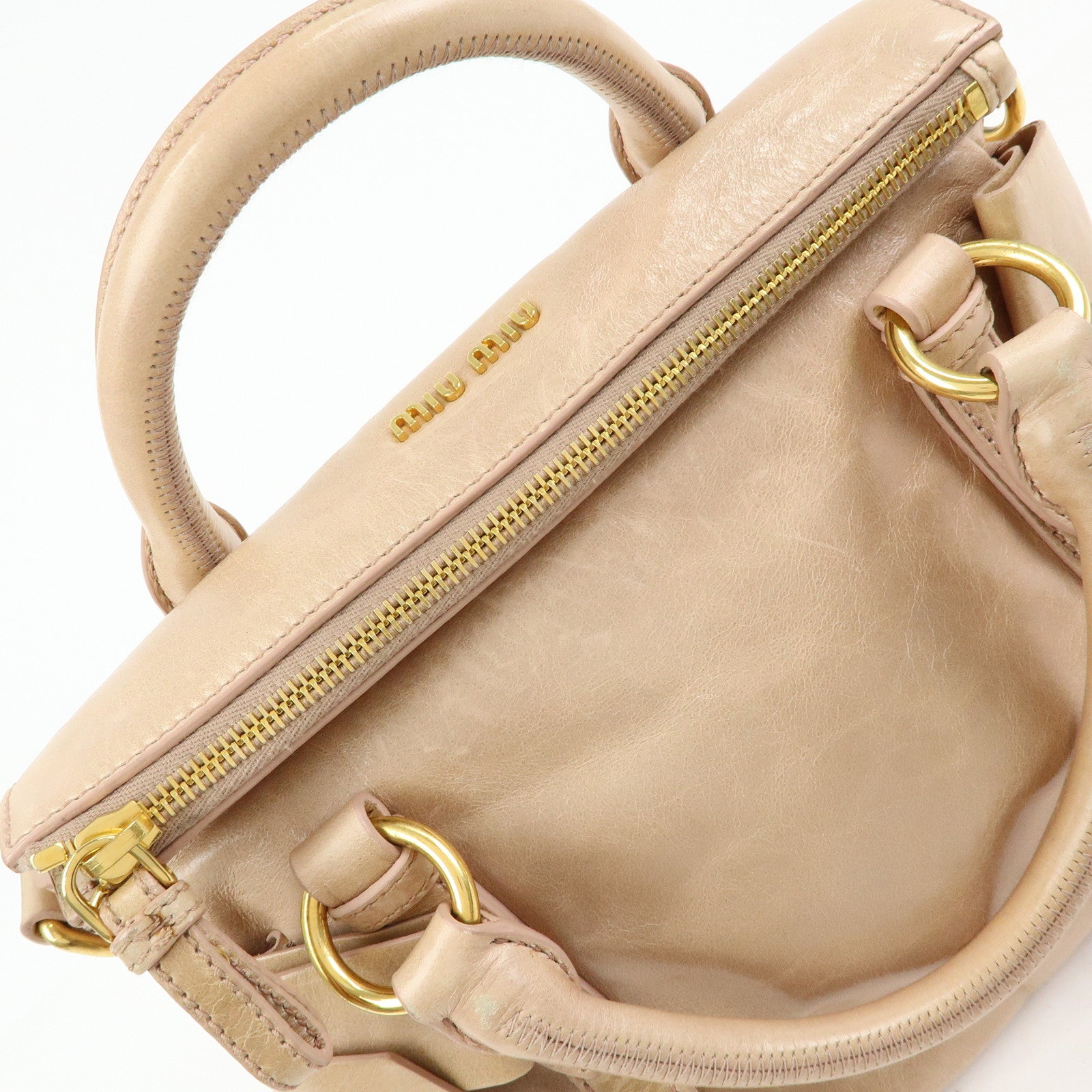 MIU MIU Leather Side Ribbon 2Way Bag Hand Bag Shoulder Bag Beige