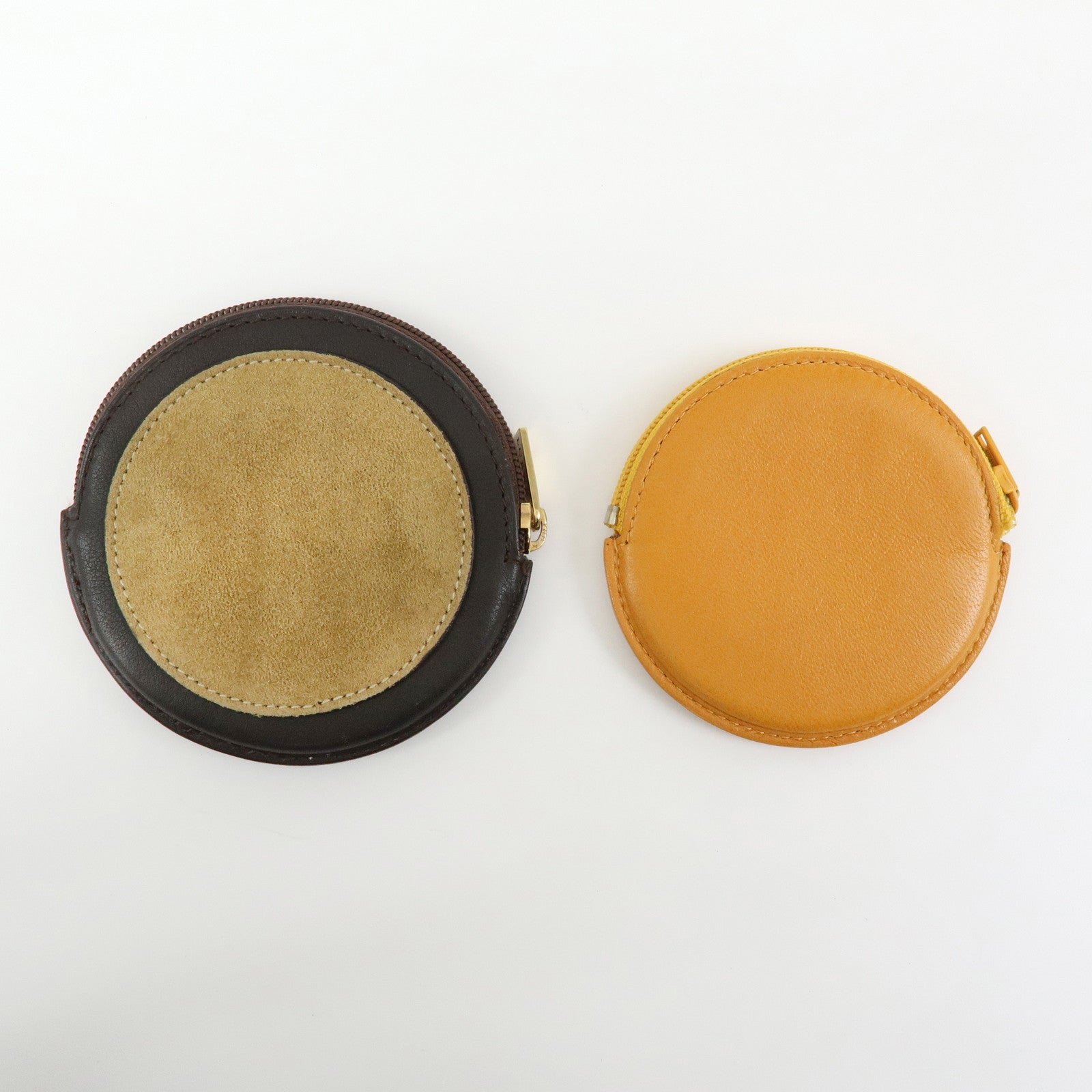LOEWE Anagram Set of 2 Leather Suede Coin Case Brown Orange