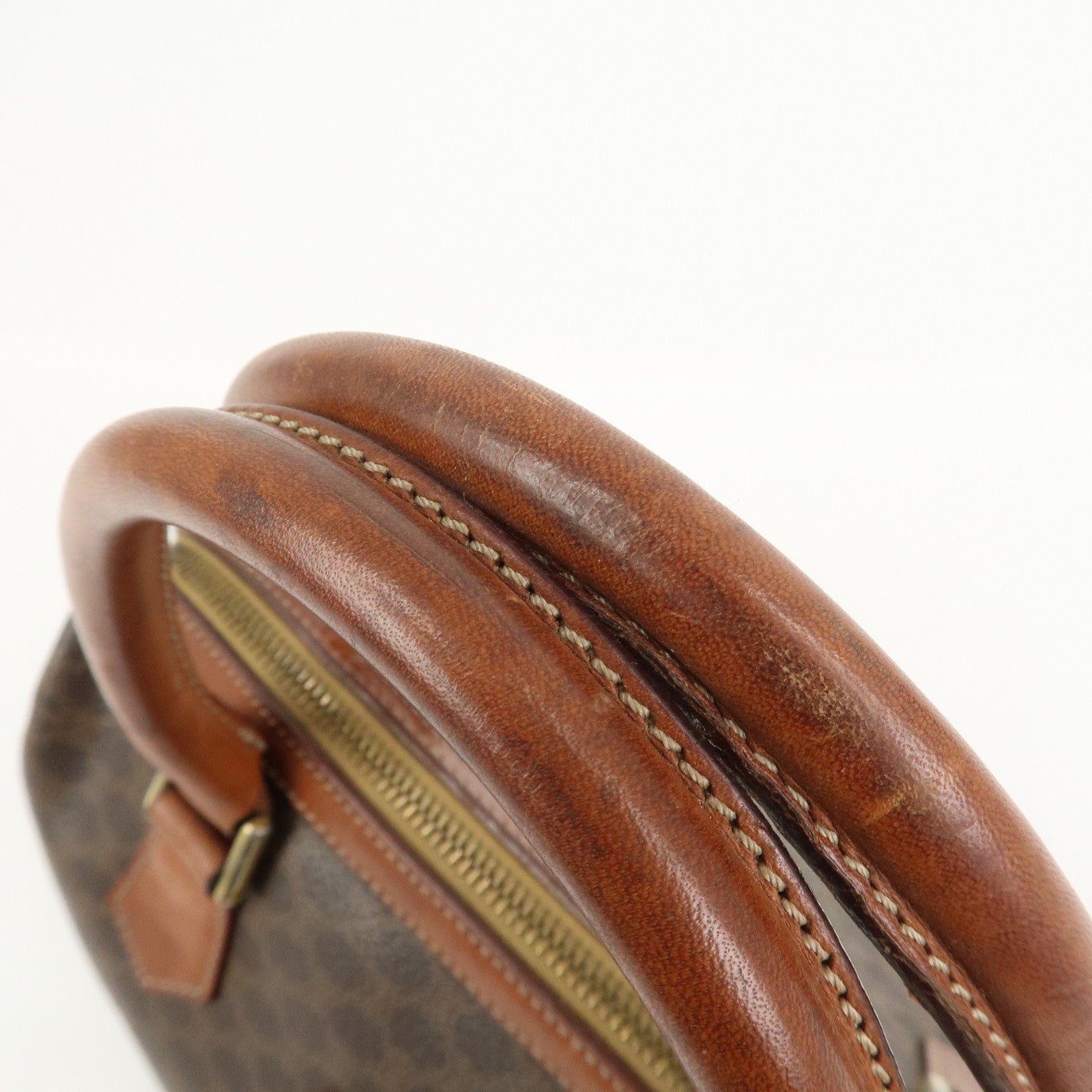 CELINE Macadam PVC Canvas Leather Boston Bag Hand Bag Brown