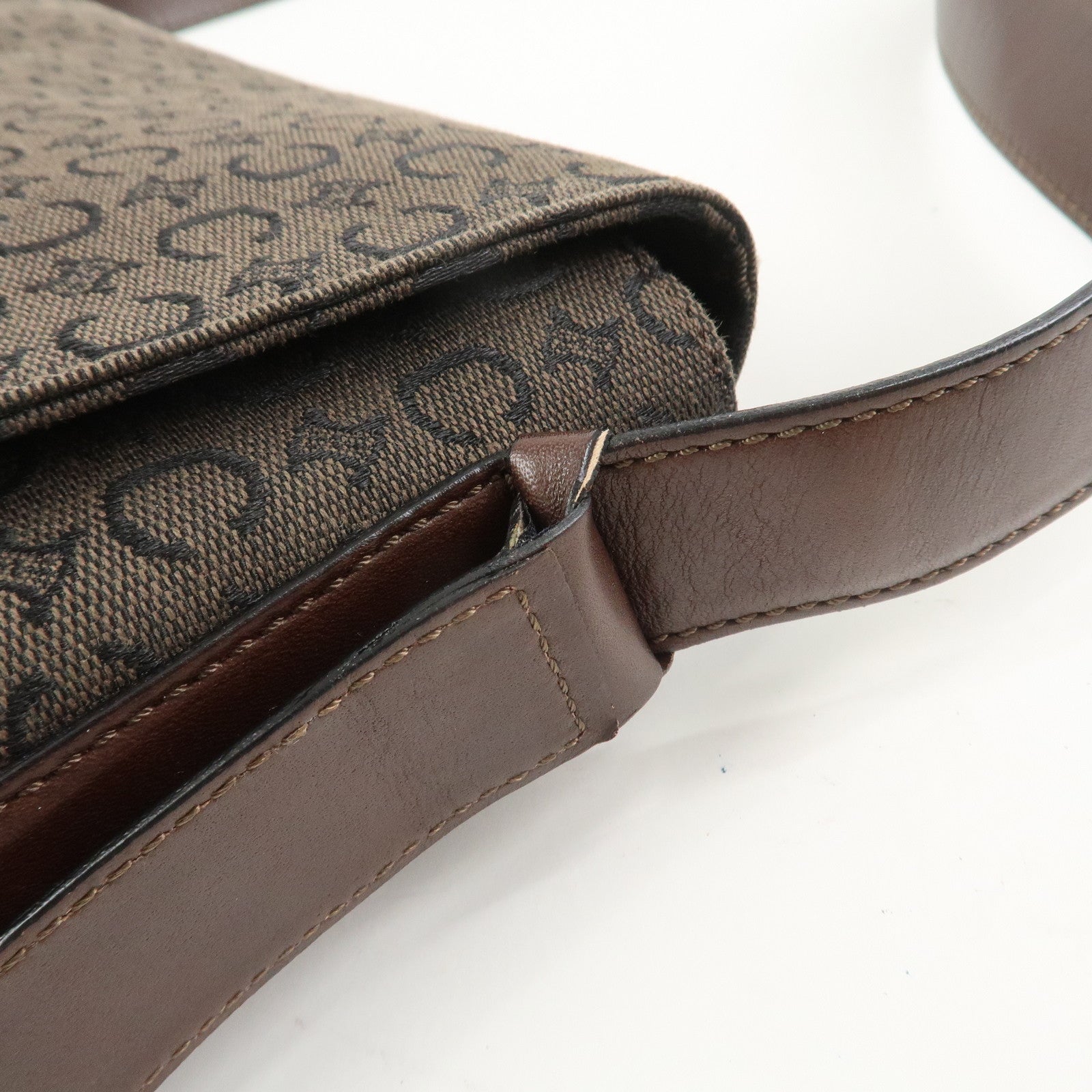 CELINE C Macadam Canvas Leather Shoulder Crossbody Bag Brown