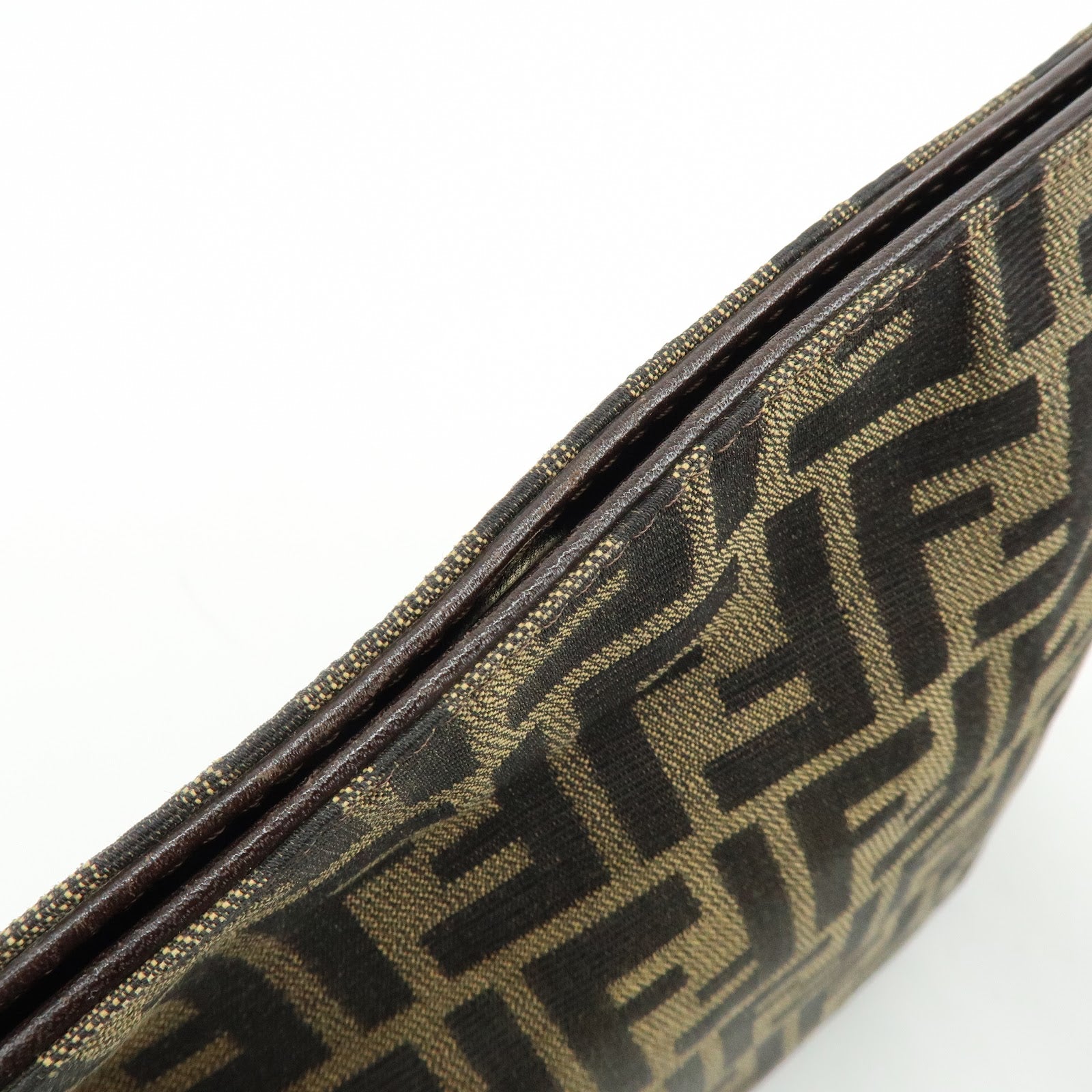 FENDI Zucca Canvas Leather Shoulder Bag Brown Black 83150820992