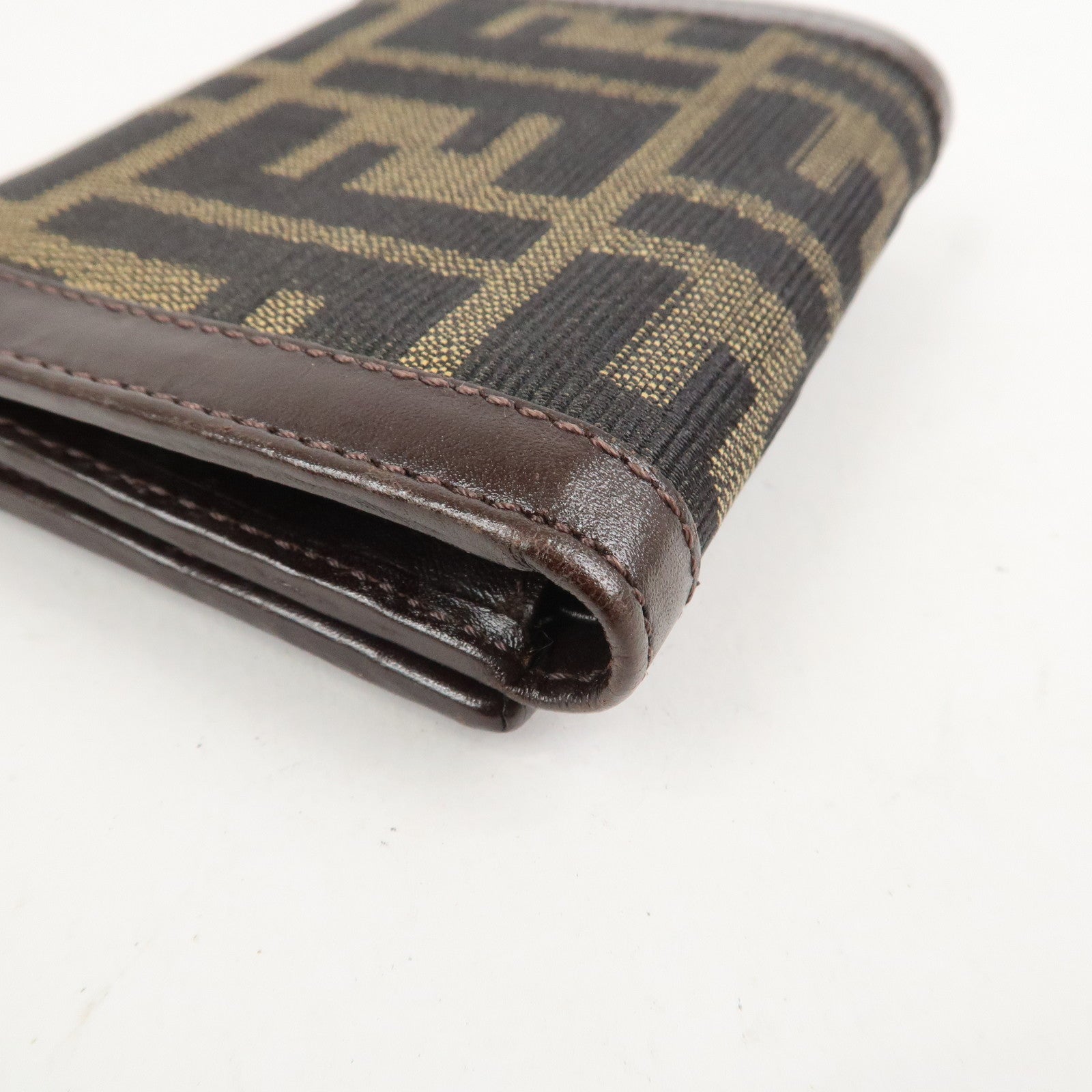 FENDI Zucca Canvas Leather Tri-fold Compact Wallet Brown 30959