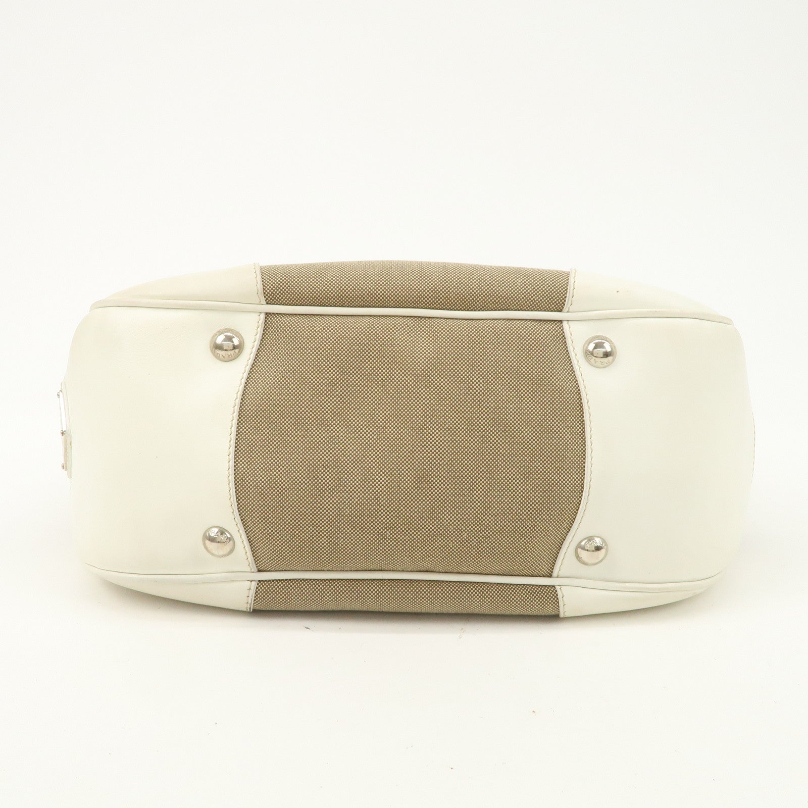PRADA Logo Jacquard Canvas Leather Shoulder Bag Hand Bag BR3423