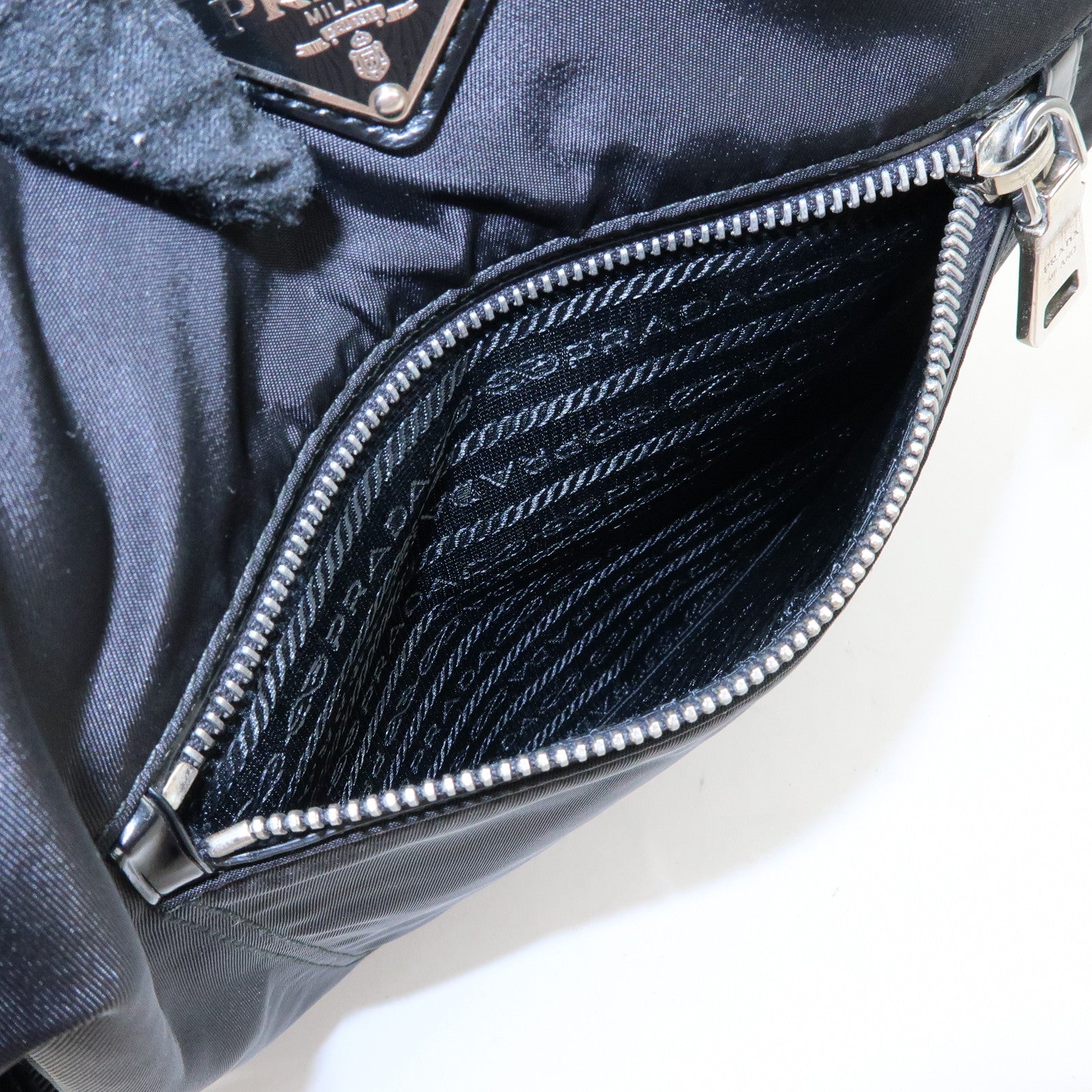 PRADA Triangle Logo Nylon Shoulder Bag Crossbody Bag Black BT0715