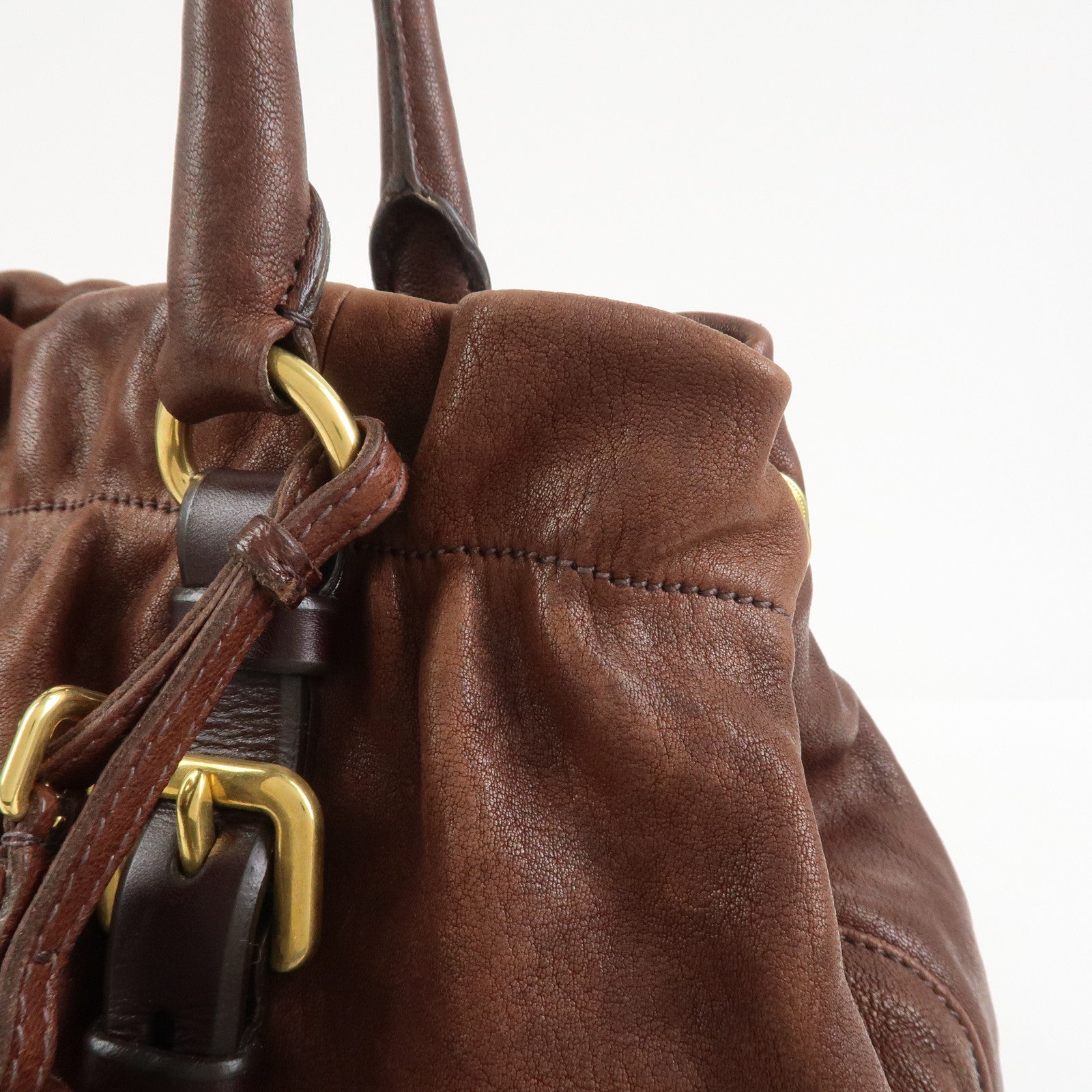 PRADA Logo Leather 2Way Bag Hand Bag Shoulder Bag Brown BN1773