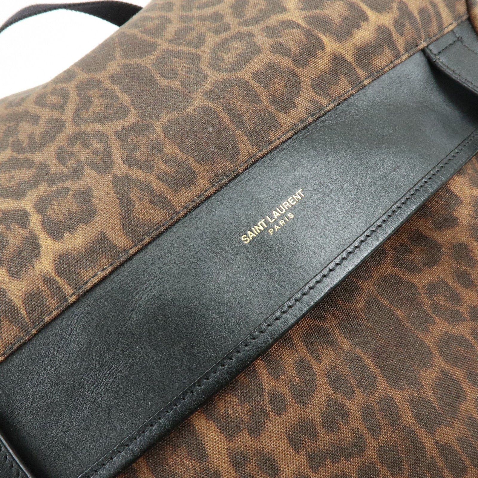 SAINT LAURENT PARIS Canvas Leather Backpack Leopard Brown 342609