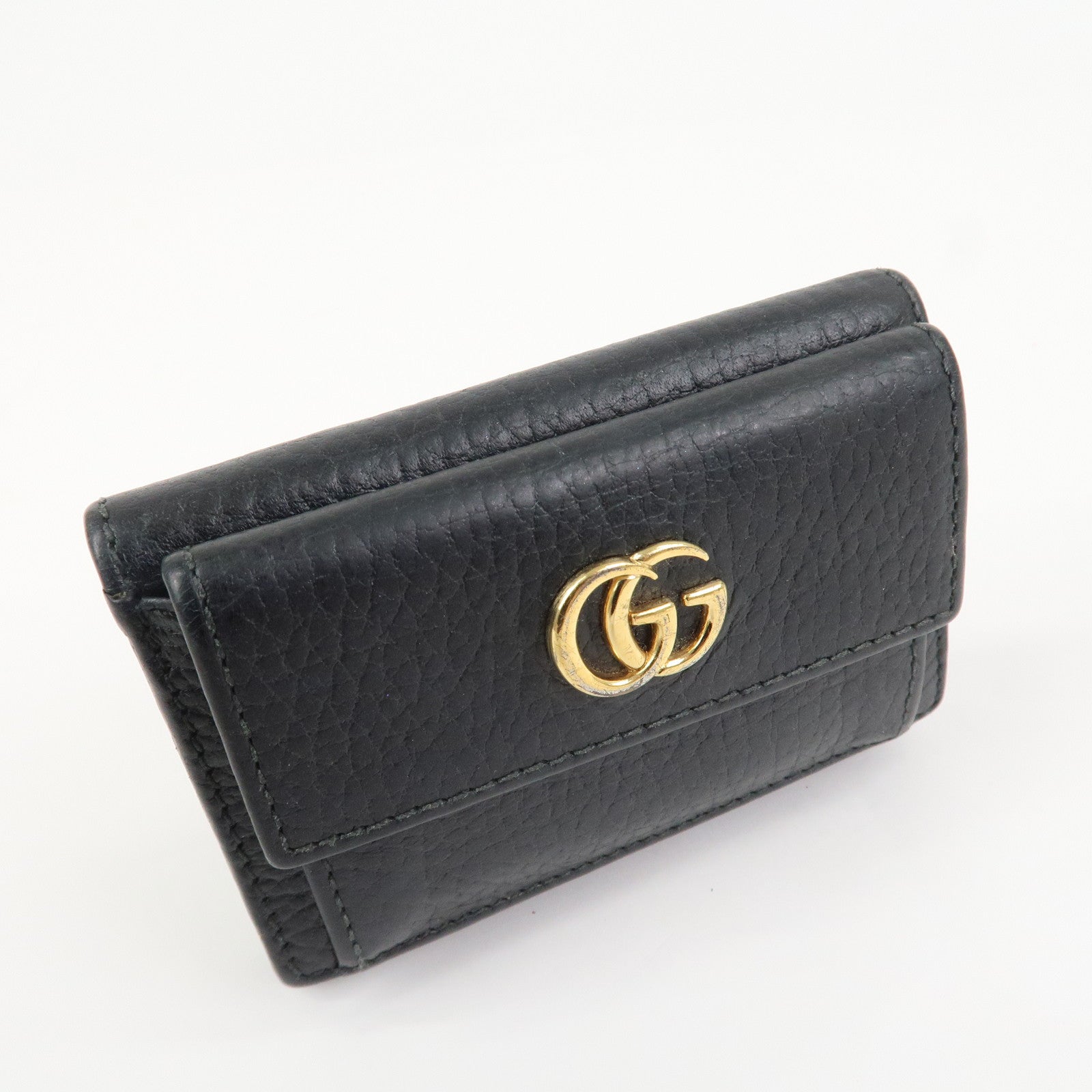 GUCCI GG Marmont Leather Tri-fold Compact Wallet Black 523277