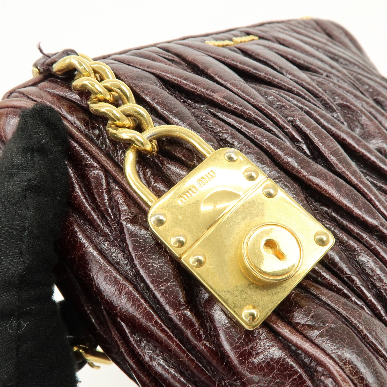 MIU MIU Matelasse Gathered Leather Hand Bag Brown