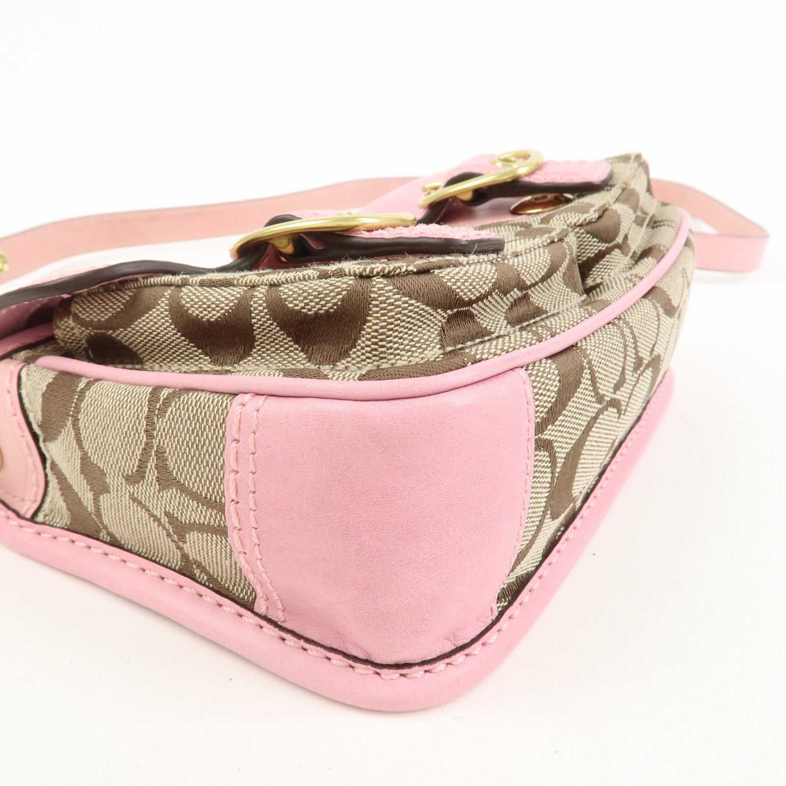 COACH Signature Canvas Leather Shoulder Crossbody Bag Pink