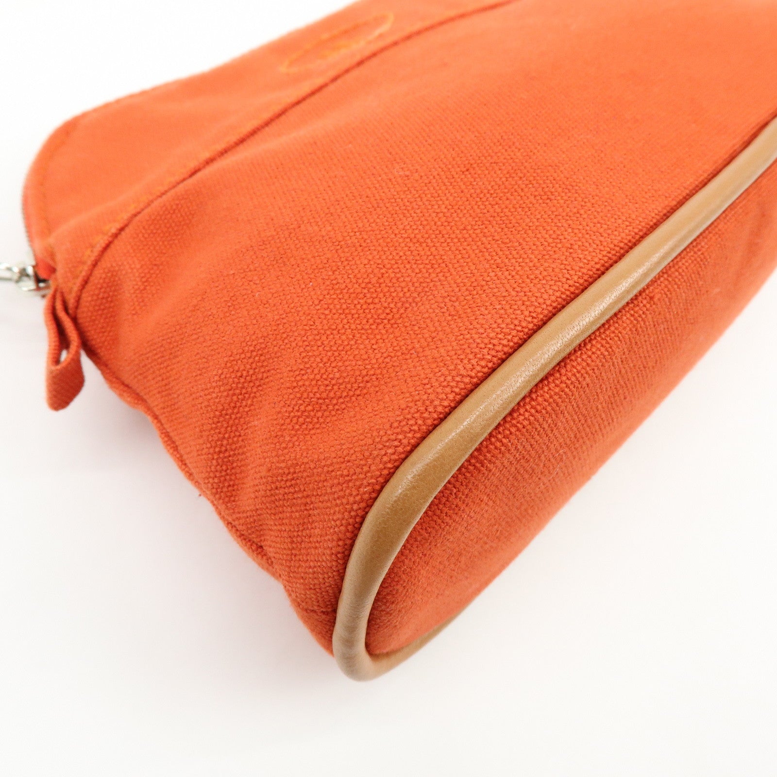 HERMES Bolide Mini Cotton Leather Pouch Cosmetic Pouch Orange