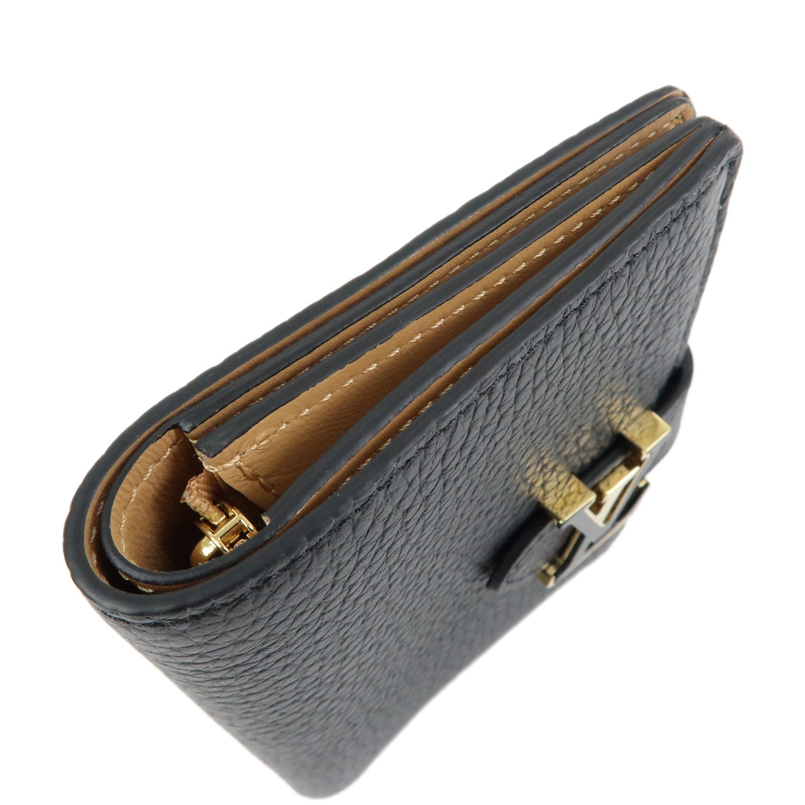 Louis Vuitton Taurillon Leather Vertical Compact Wallet Noir M81561
