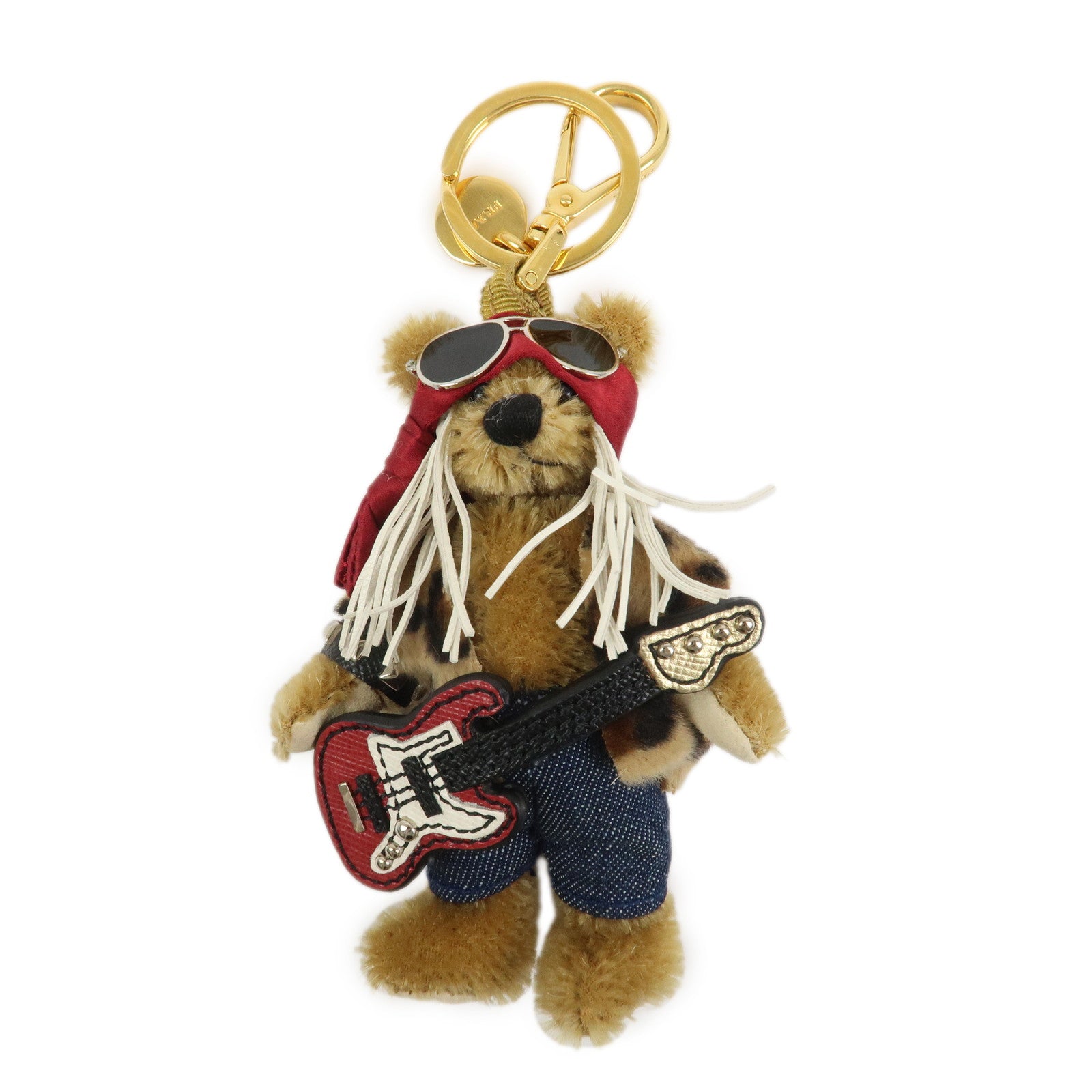 PRADA Teddy Bear Bag Key Charm Rocker Leopard Brown