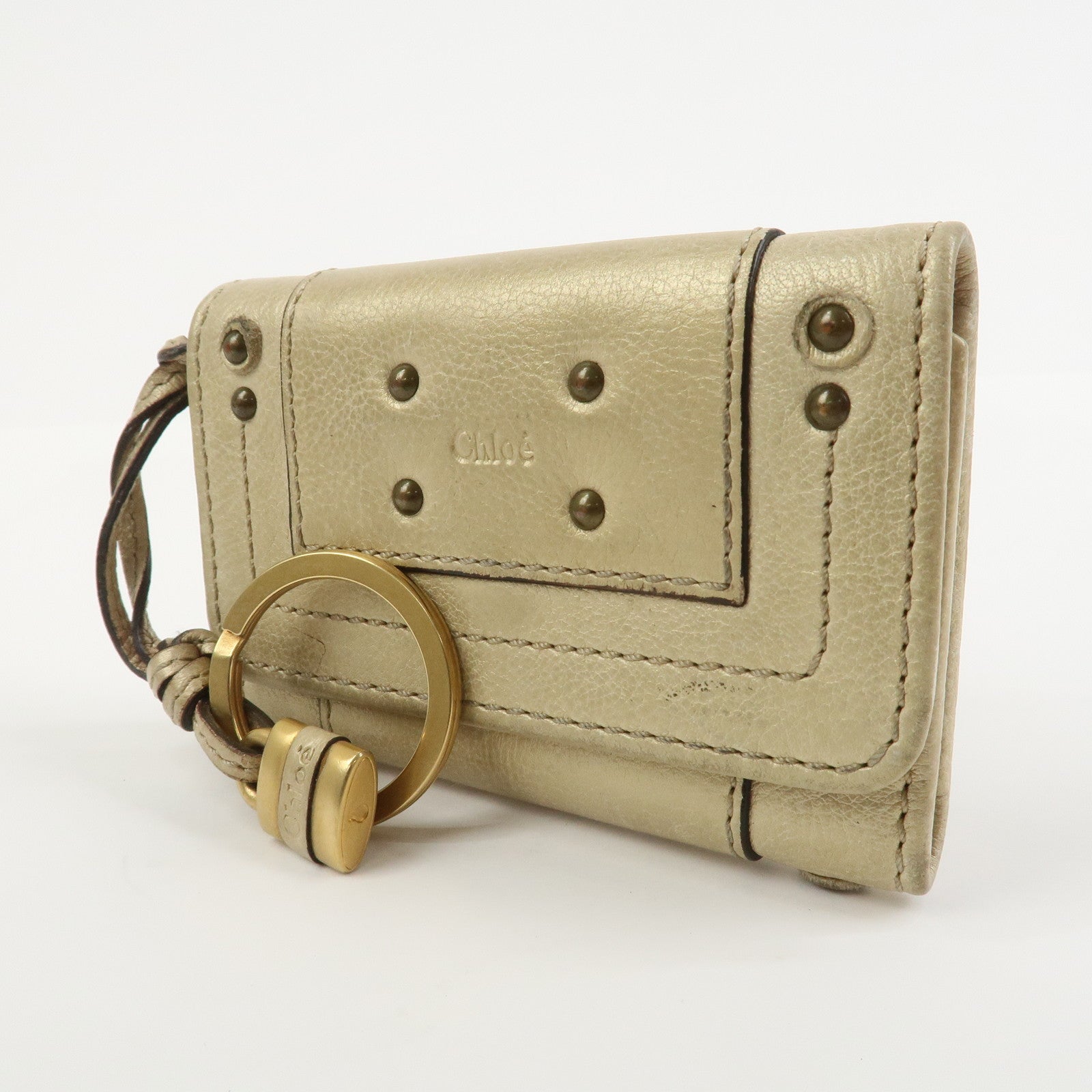 Chloe Padington Set of 2 Leather Long Wallet Key Case Gold Black