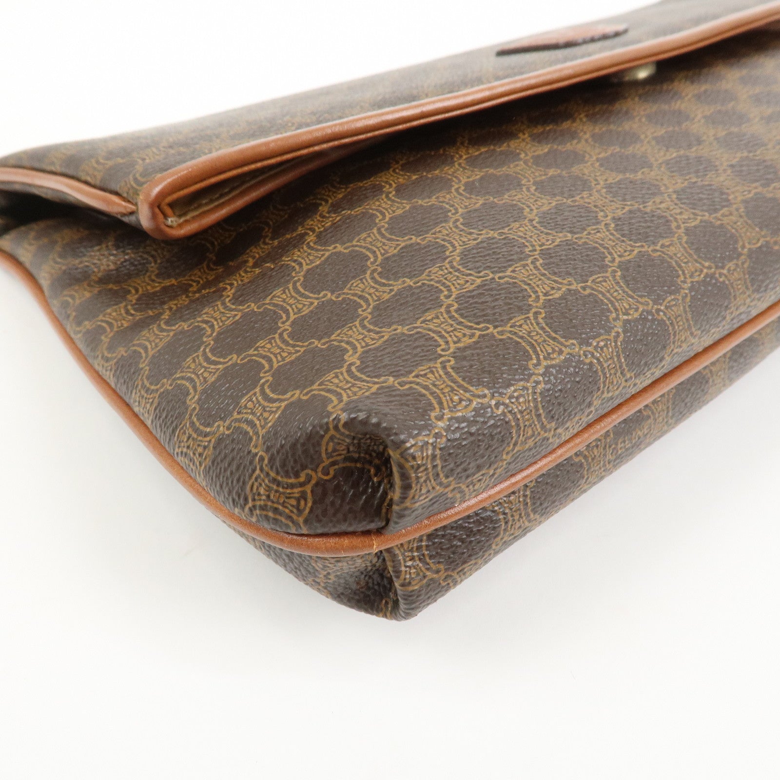 CELINE Macadam PVC Leather Clutch Bag Pouch Brown