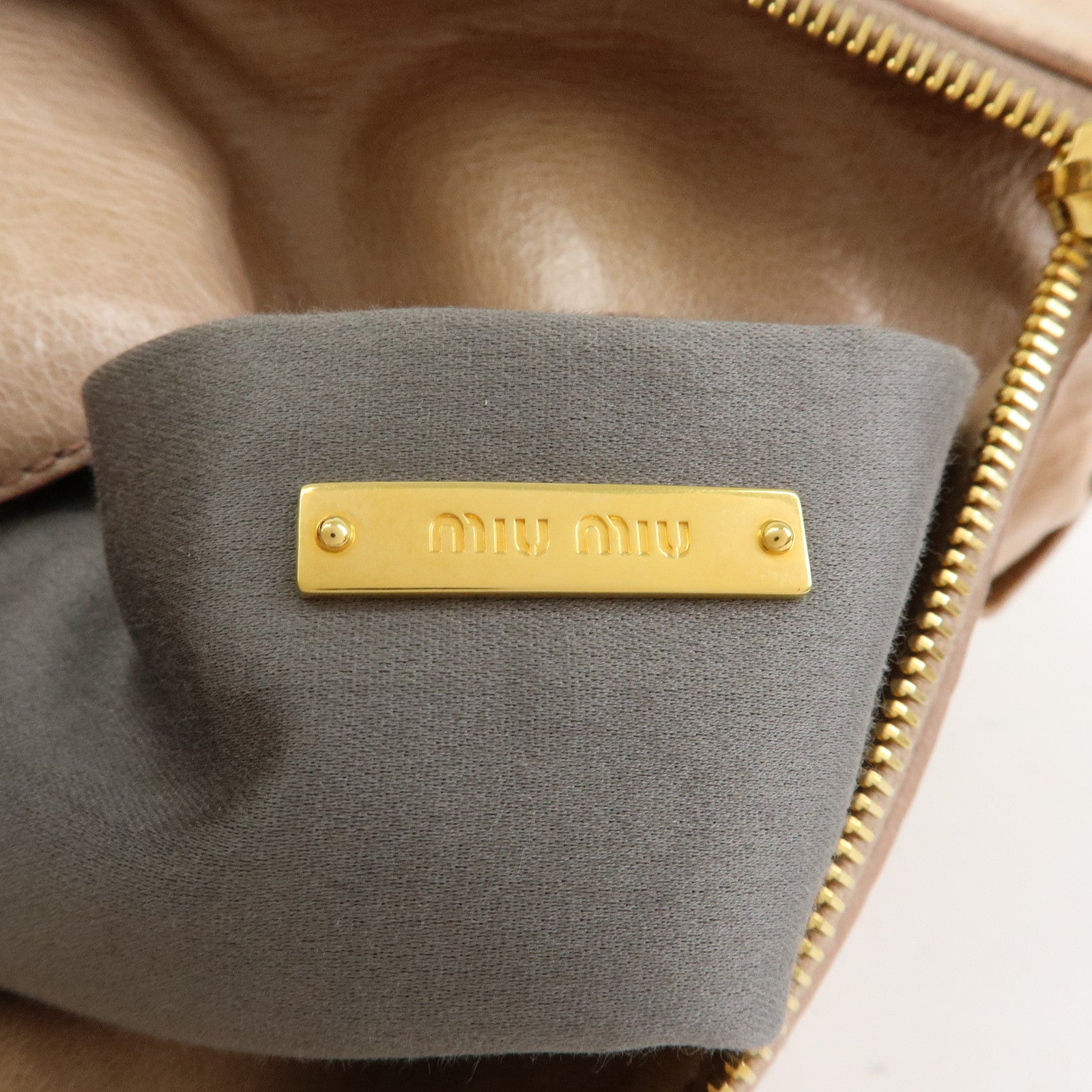 MIU MIU Leather Side Ribbon 2Way Bag Hand Bag Shoulder Bag Beige
