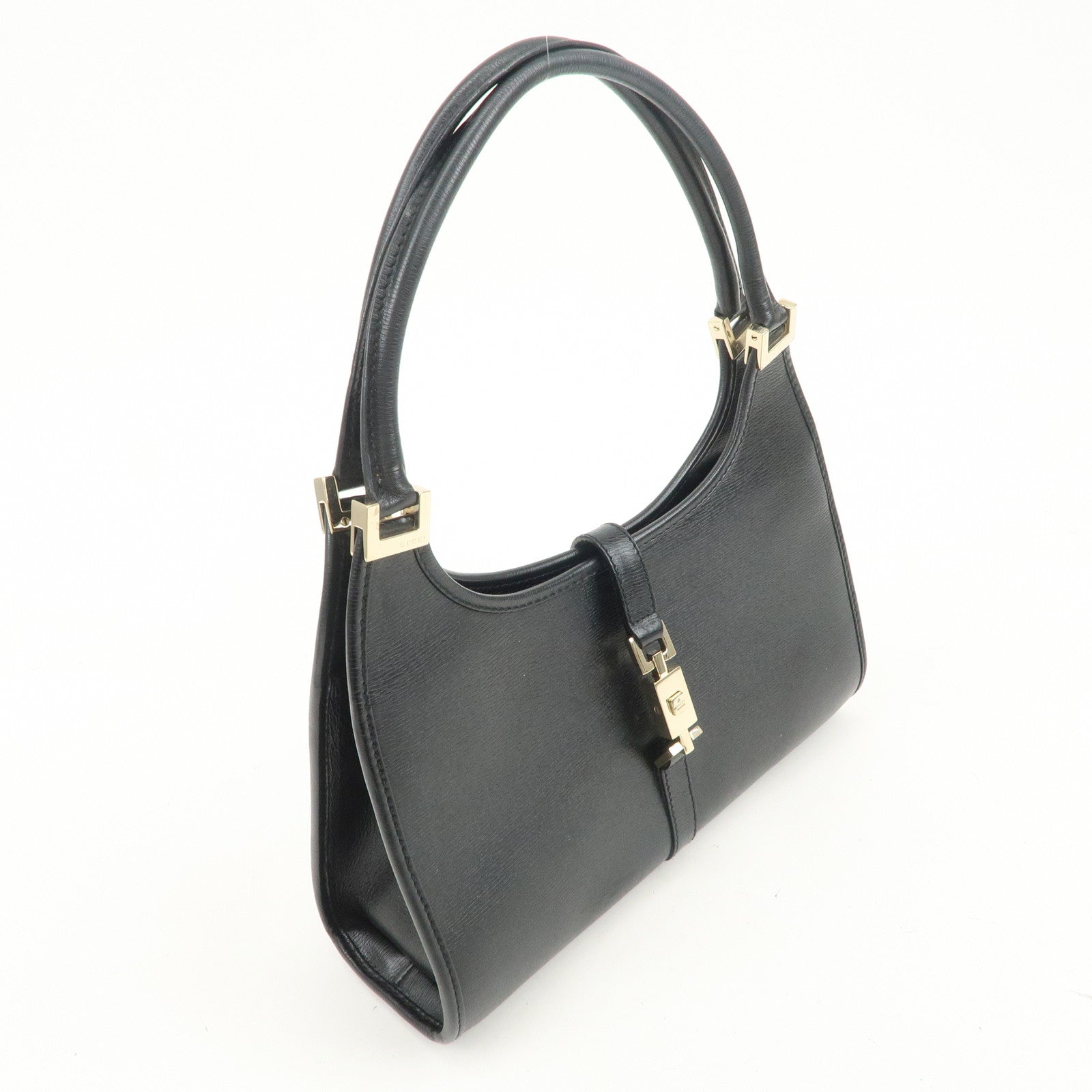 GUCCI Jackie Leather Hand Bag Black 01721