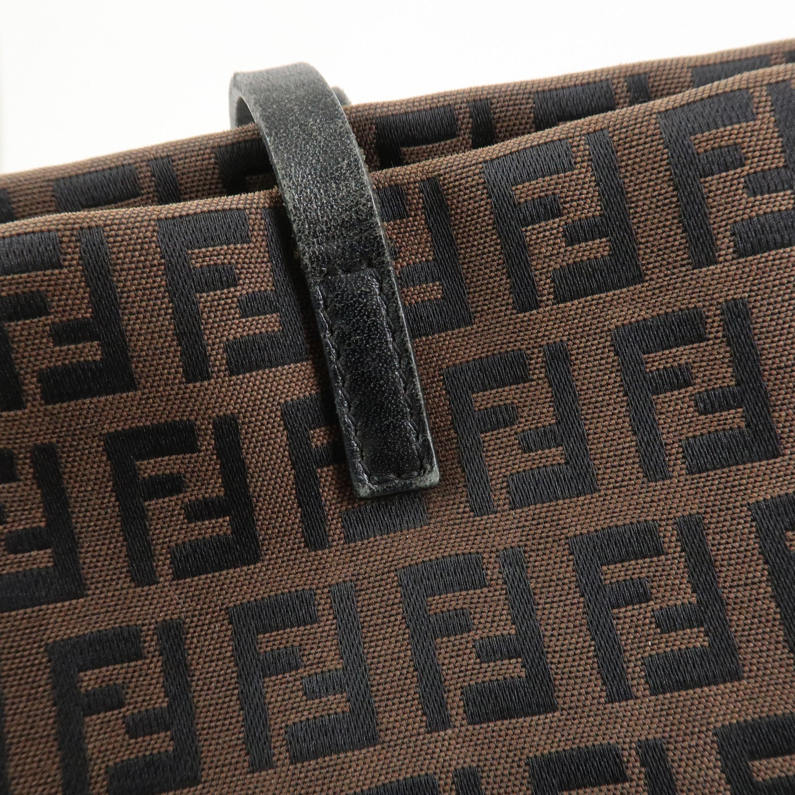 FENDI Zucchino Canvas Leather Tote Bag Shoulder Bag Brown 8BH025