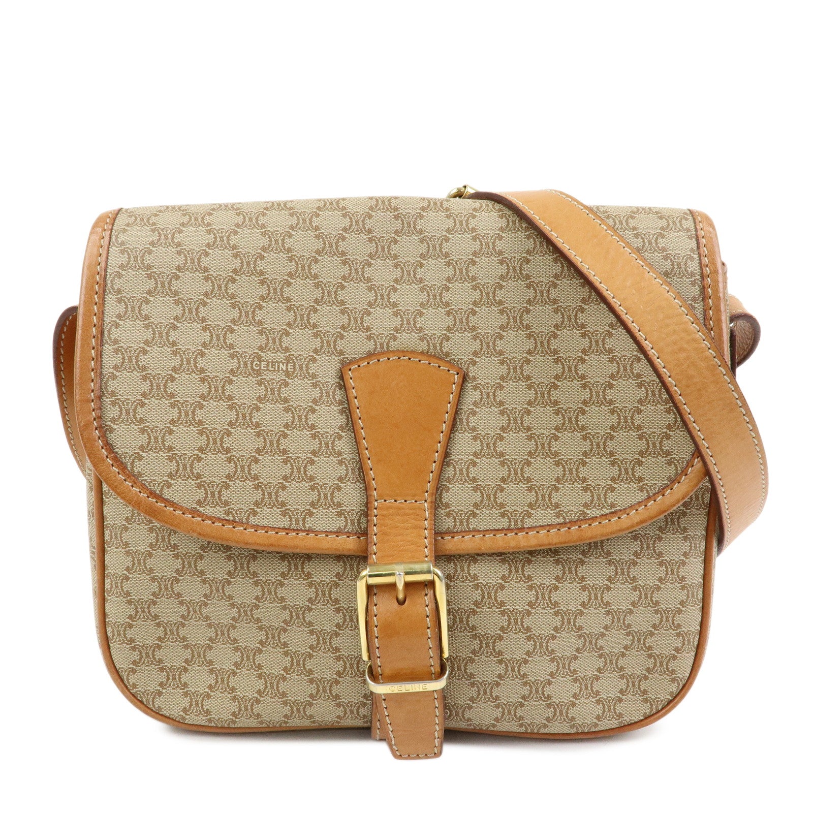 CELINE Macadam PVC Leather Shoulder Bag Beige Brown
