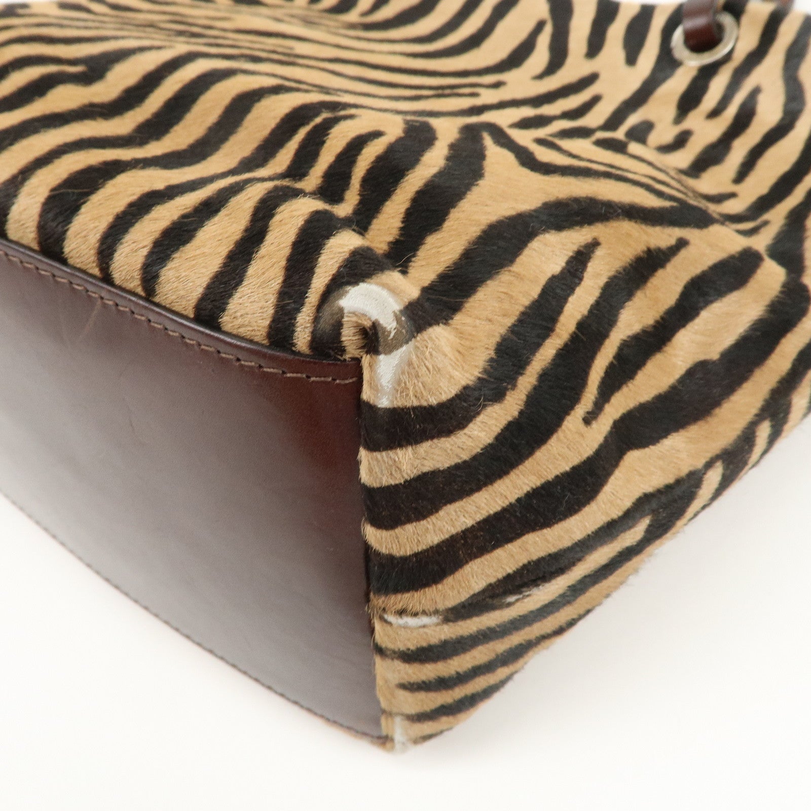 FENDI Unborn Calf Leather Tote Bag Hand Bag Brown 83158780992