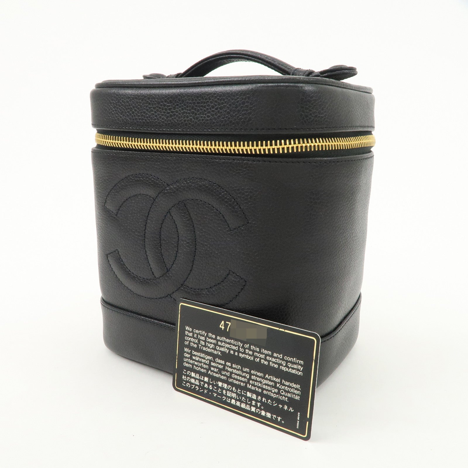 CHANEL COCO Mark Caviarskin Vanity Bag Hand Bag Cosmetic Bag Black A01998