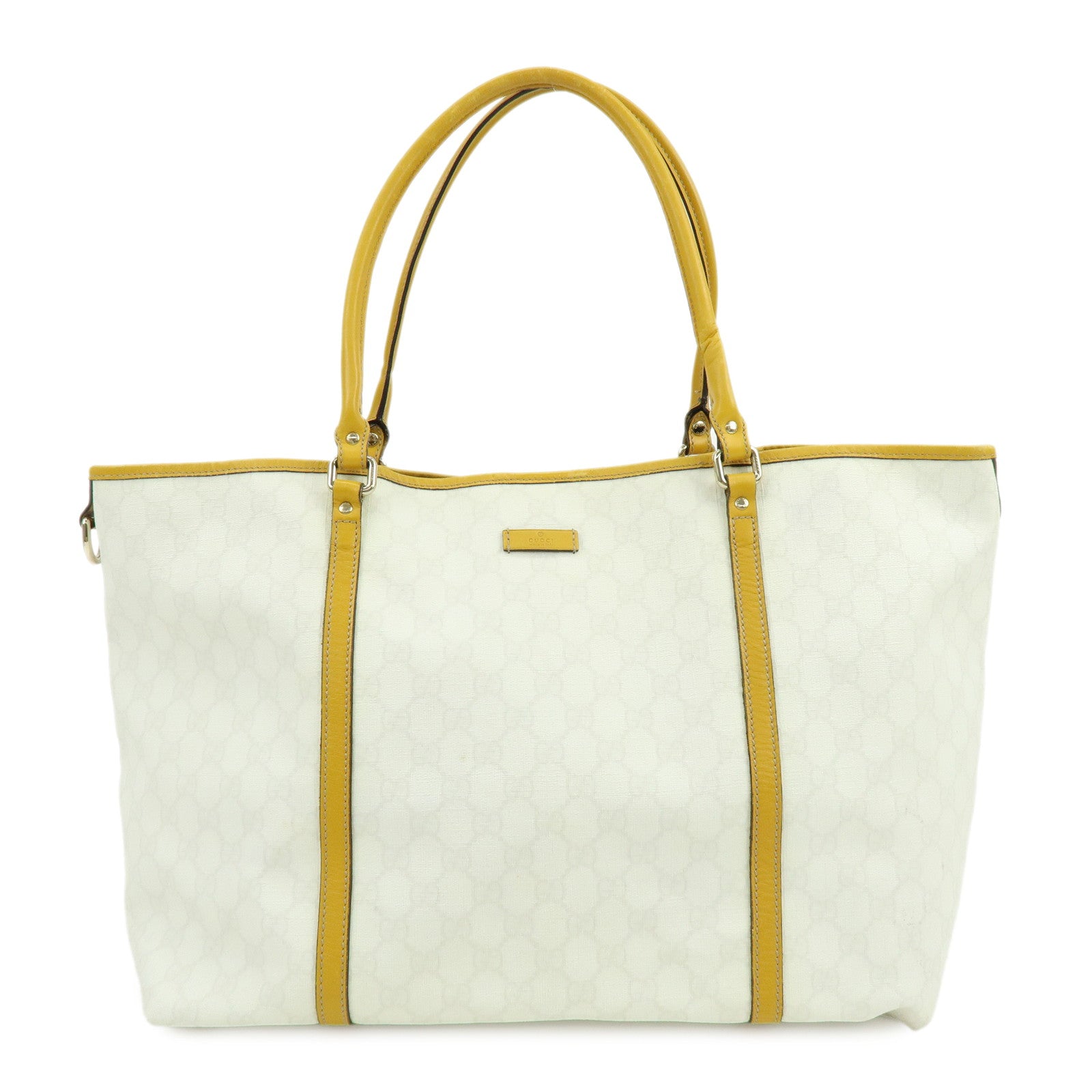 GUCCI GG Supreme Leather Tote Bag Hand Bag White Yellow 197954