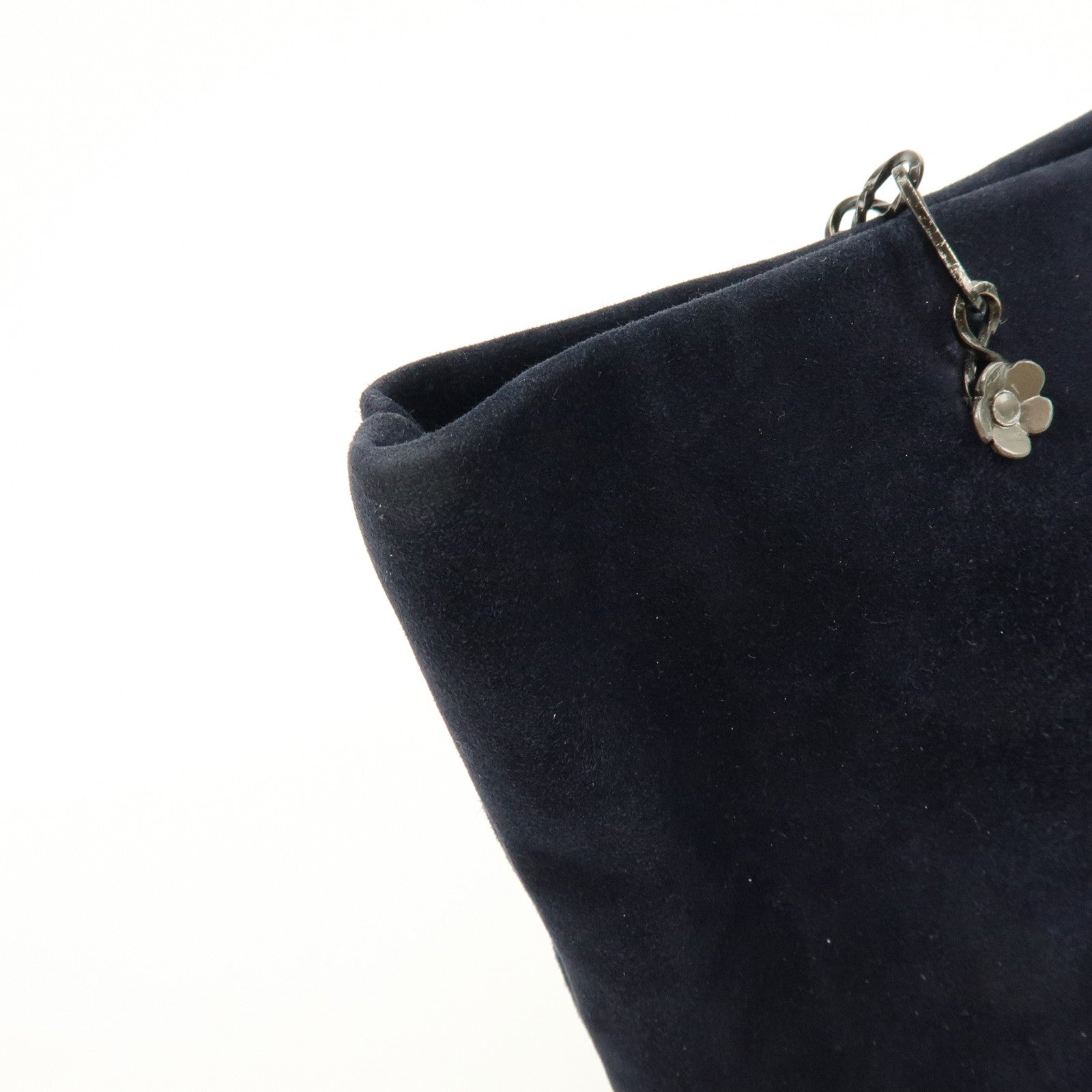 PRADA Logo Suede Chain Shoulder Bag Tote Bag Dark Navy