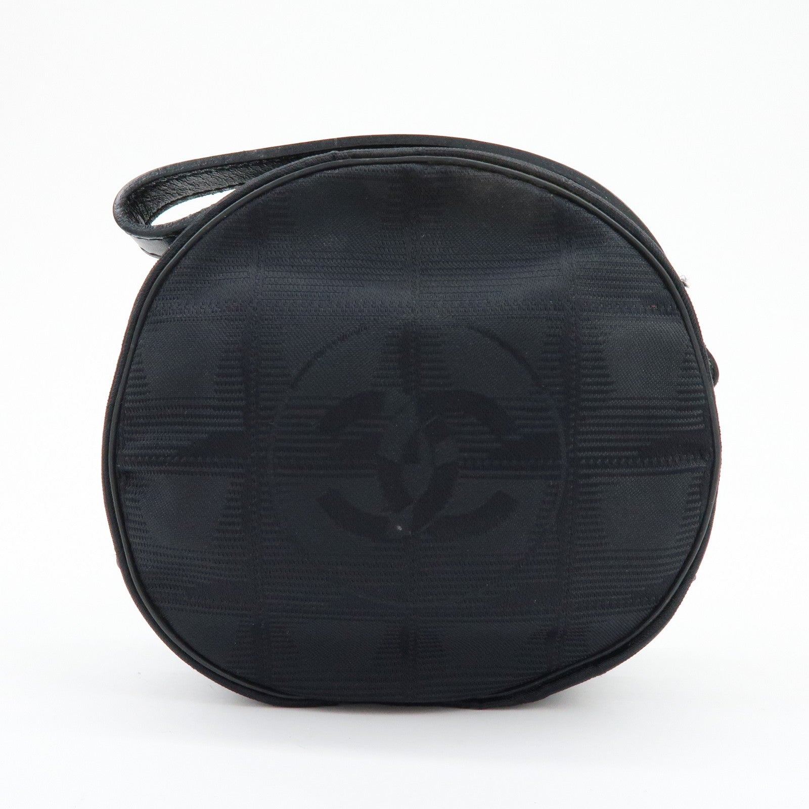 CHANEL New Travel Line Nylon Jacquard Leather Cosmetic Pouch Black