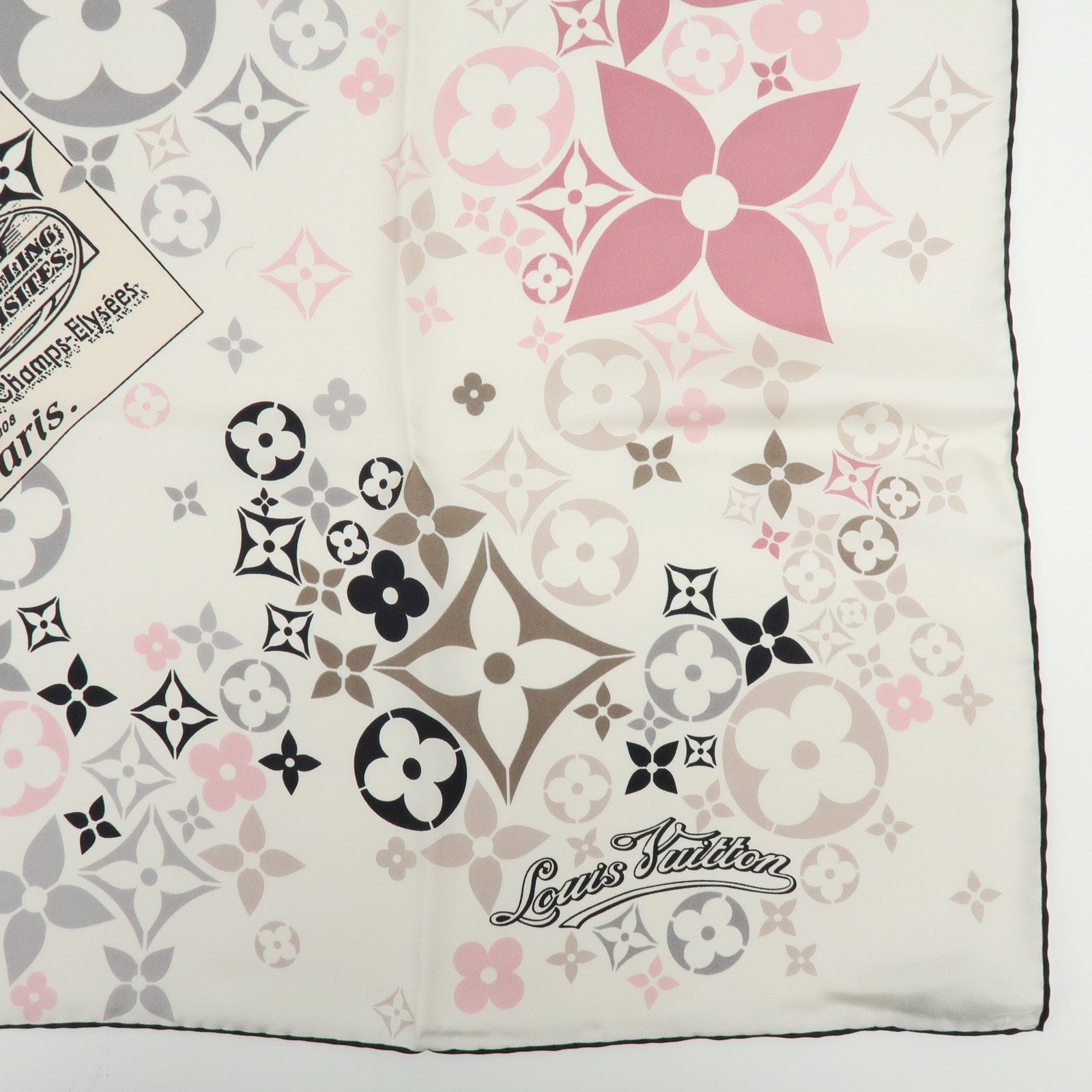 Louis Vuitton Silk 100% Scarf TRAVELLING REQUISITES Gray Light Pink