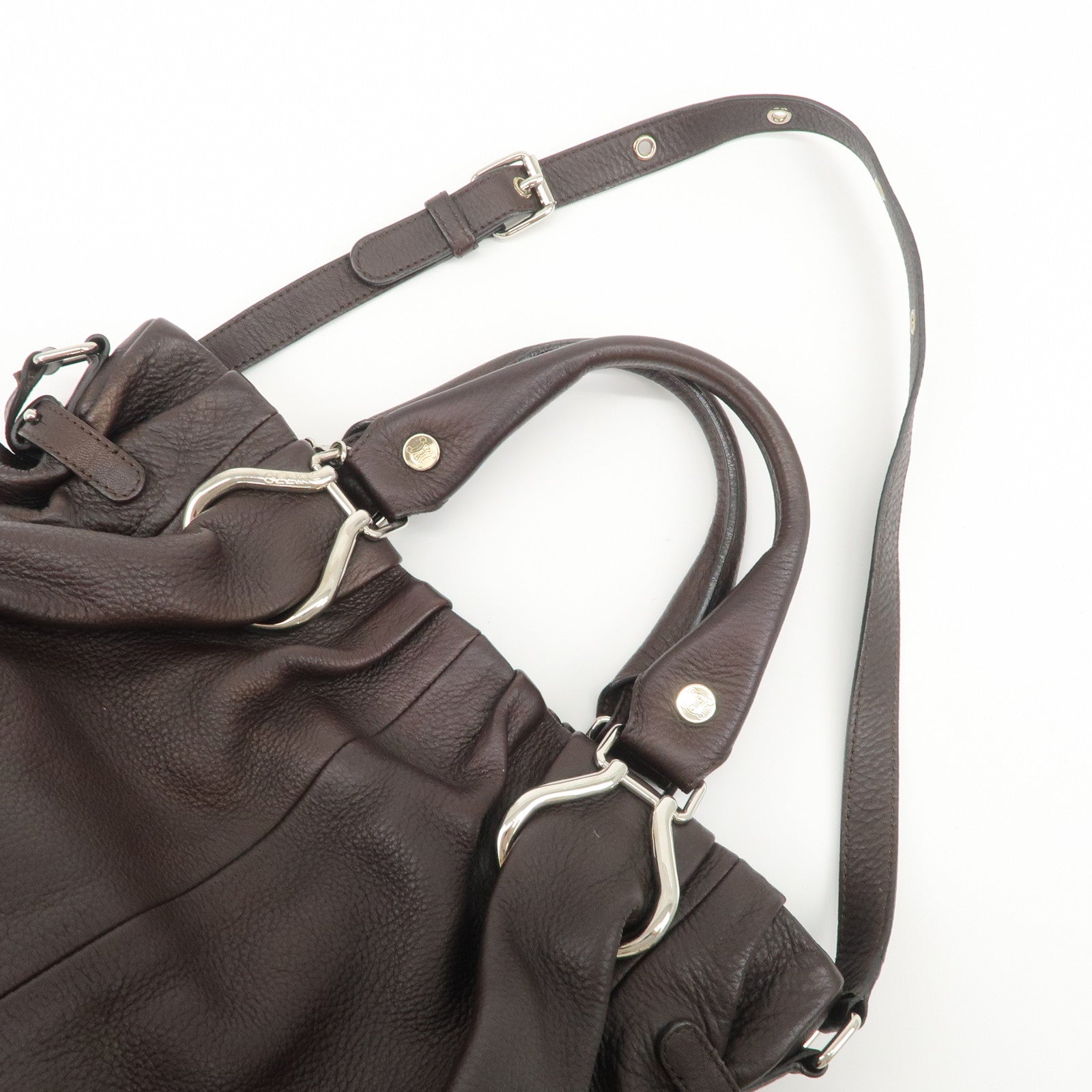 CELINE Macadam Pillow Small Leather 2Way Bag Dark Brown