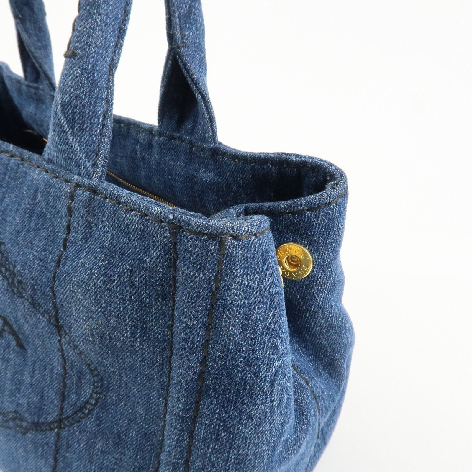 PRADA Canapa Denim 2Way Bag Hand Bag Shoulder Bag Navy B2642B Used