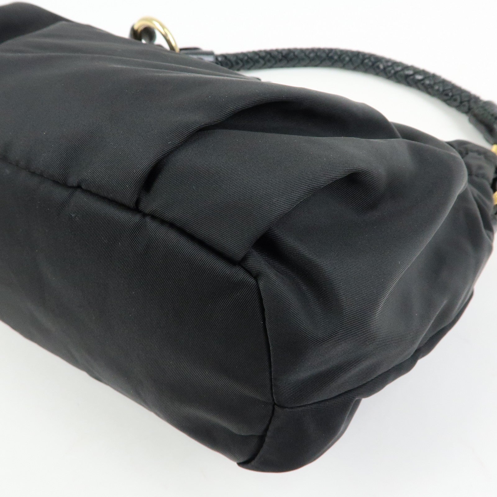 PRADA Ribbon Nylon Leather Shoulder Bag Hand Bag Black BR4237