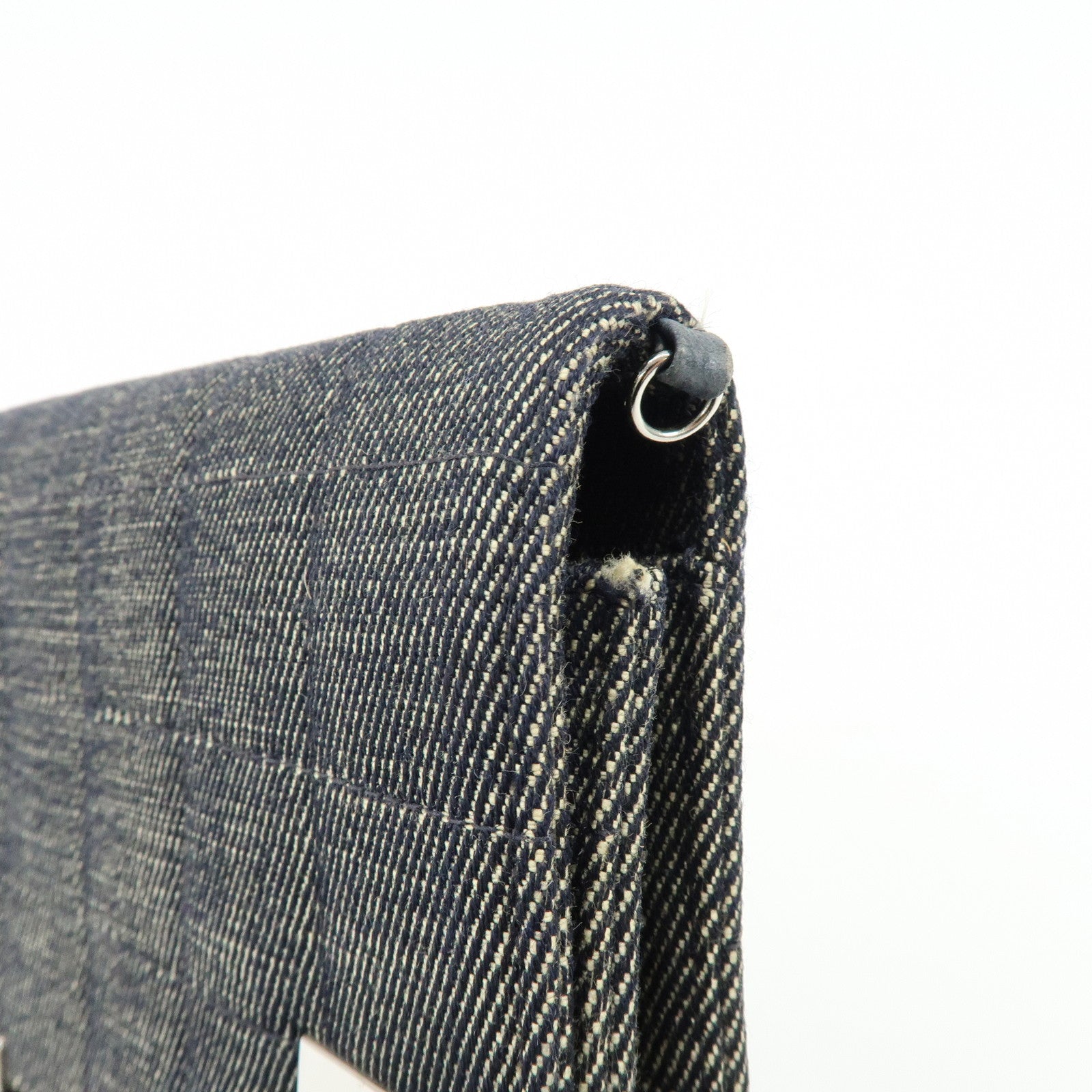 CHANEL Chocolate Bar COCO Mark Denim Clutch Bag Black